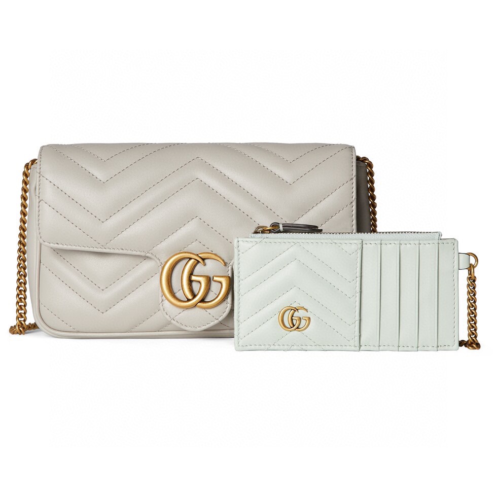 [TOP] GUCCI GG Marmont Series Chain Bag 21x12x5cm - Light Gray & GHW