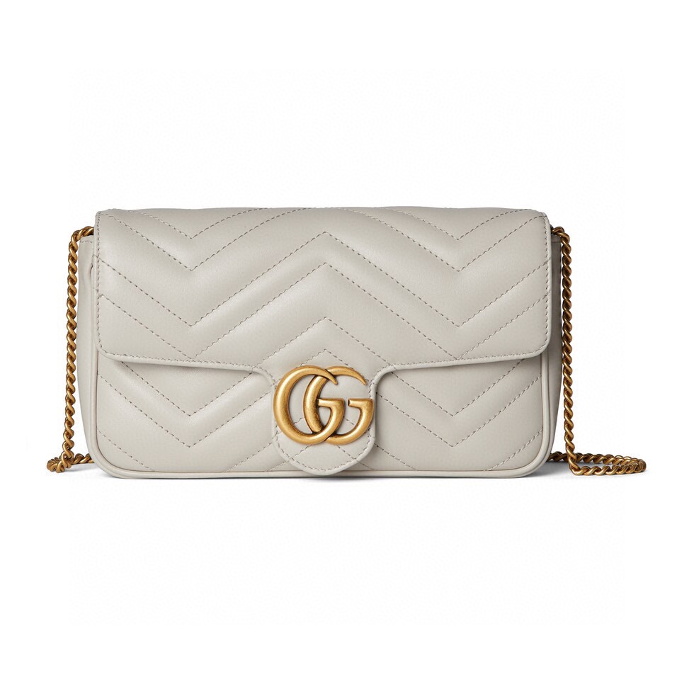 [TOP] GUCCI GG Marmont Series Chain Bag 21x12x5cm - Light Gray & GHW