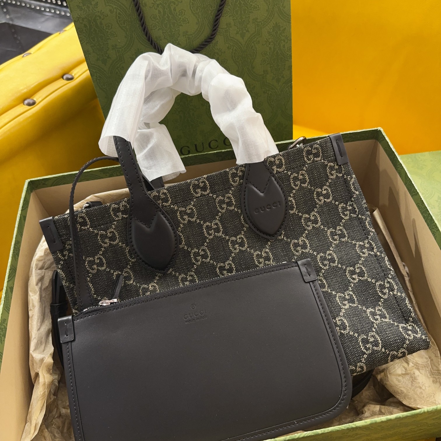 [TOP] GUCCI Ophidia Black Medium Tote 27x19x11cm