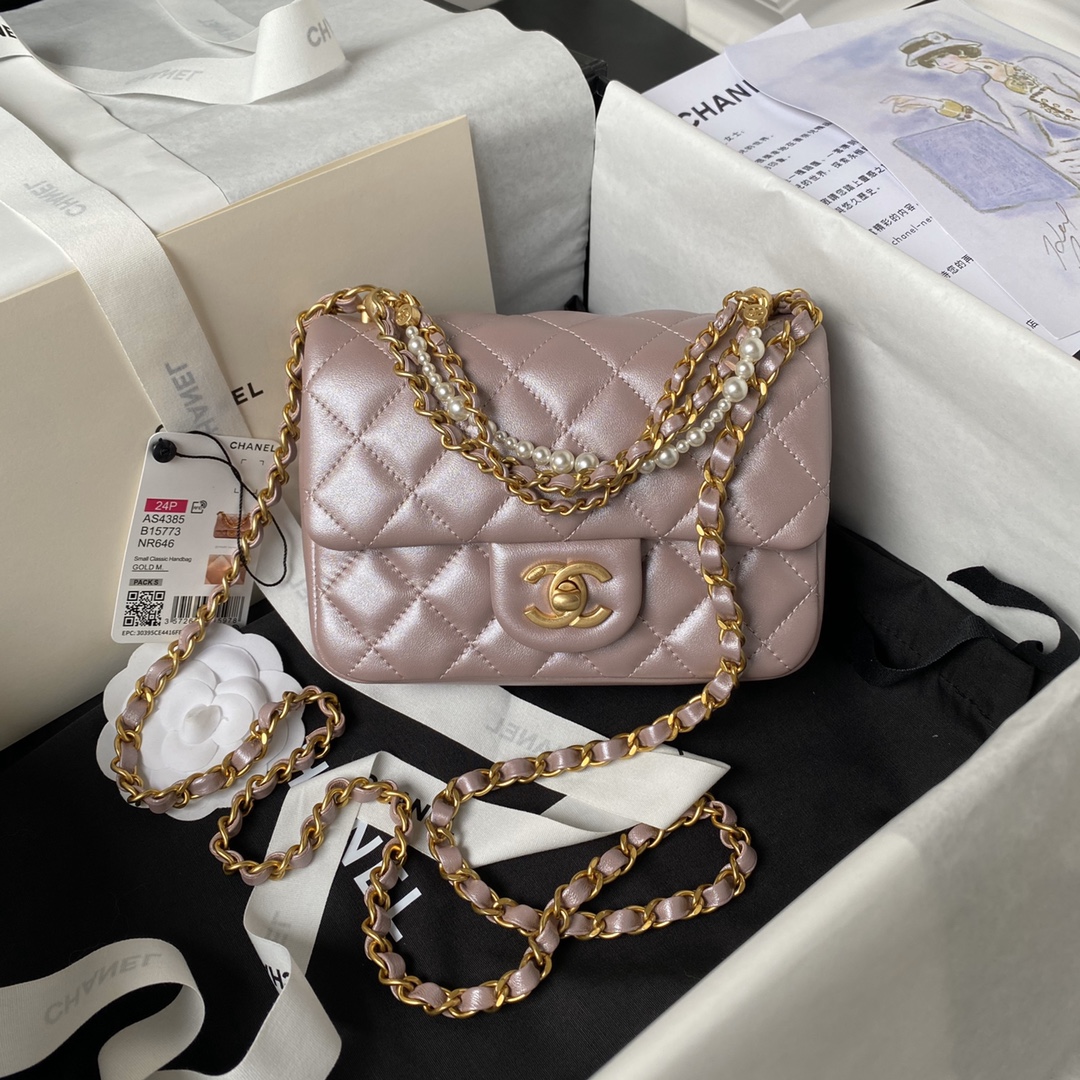 [TOP] CHANEL Pearl Flab Bags - 12.5×17×5cm/14.5×19.5×7.5cm - GHW&Pink