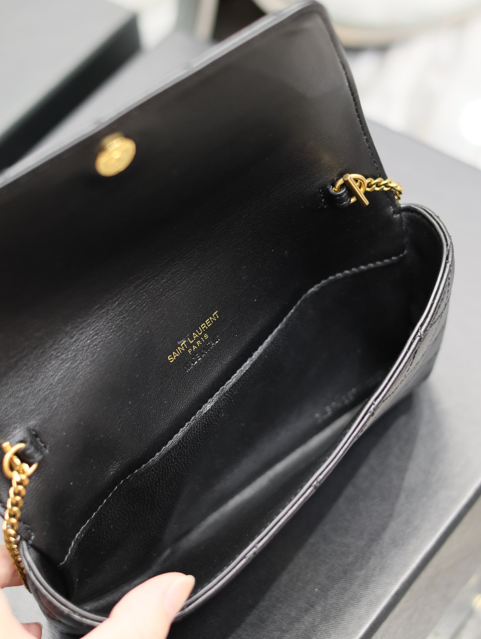 [TOP] Yves Saint Laurent YSL Lambskin Gaby Chain Bag - Black/White&GHW