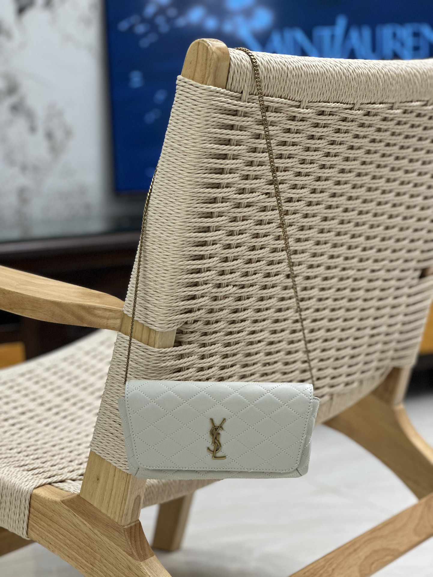 [TOP] Yves Saint Laurent YSL Lambskin Gaby Chain Bag - Black/White&GHW