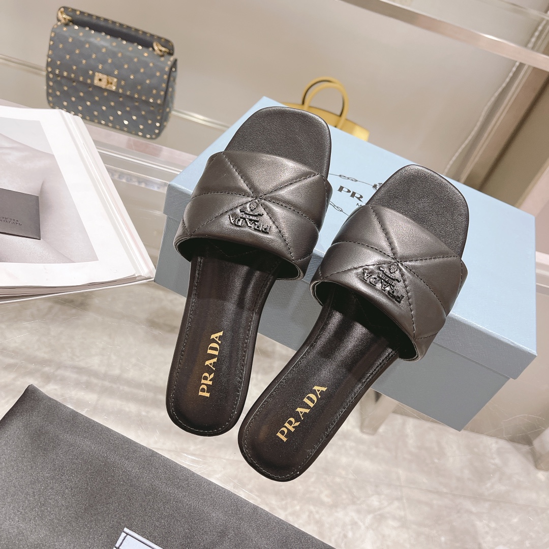 [TOP] PRADA Celeste Quilted Nappa Sandals - Black