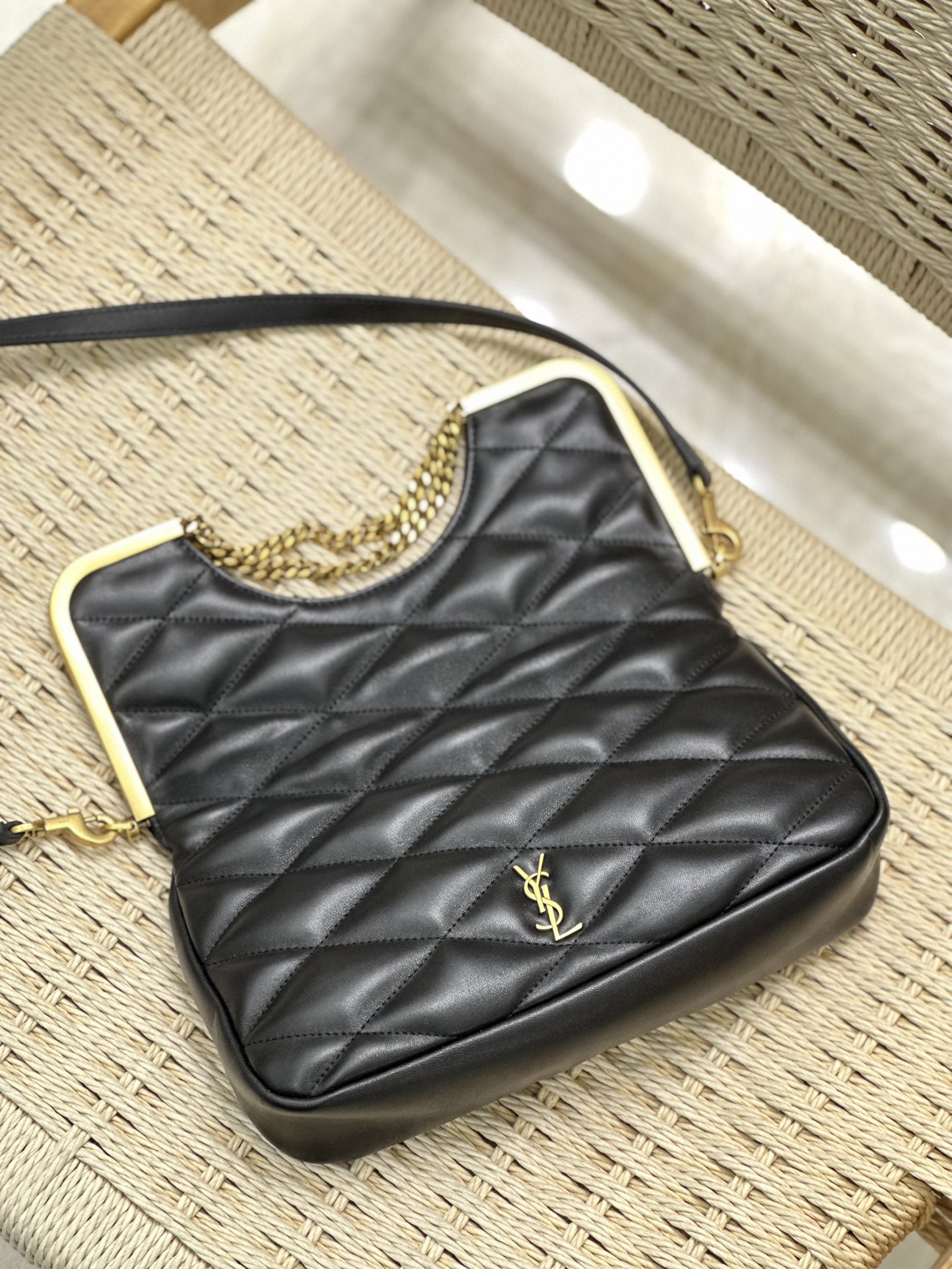 [TOP] Yves Saint Laurent YSL Lambskin Metal Flap Bag - Black&GHW