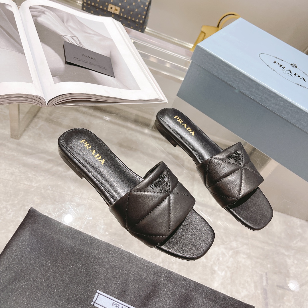 [TOP] PRADA Celeste Quilted Nappa Sandals - Black
