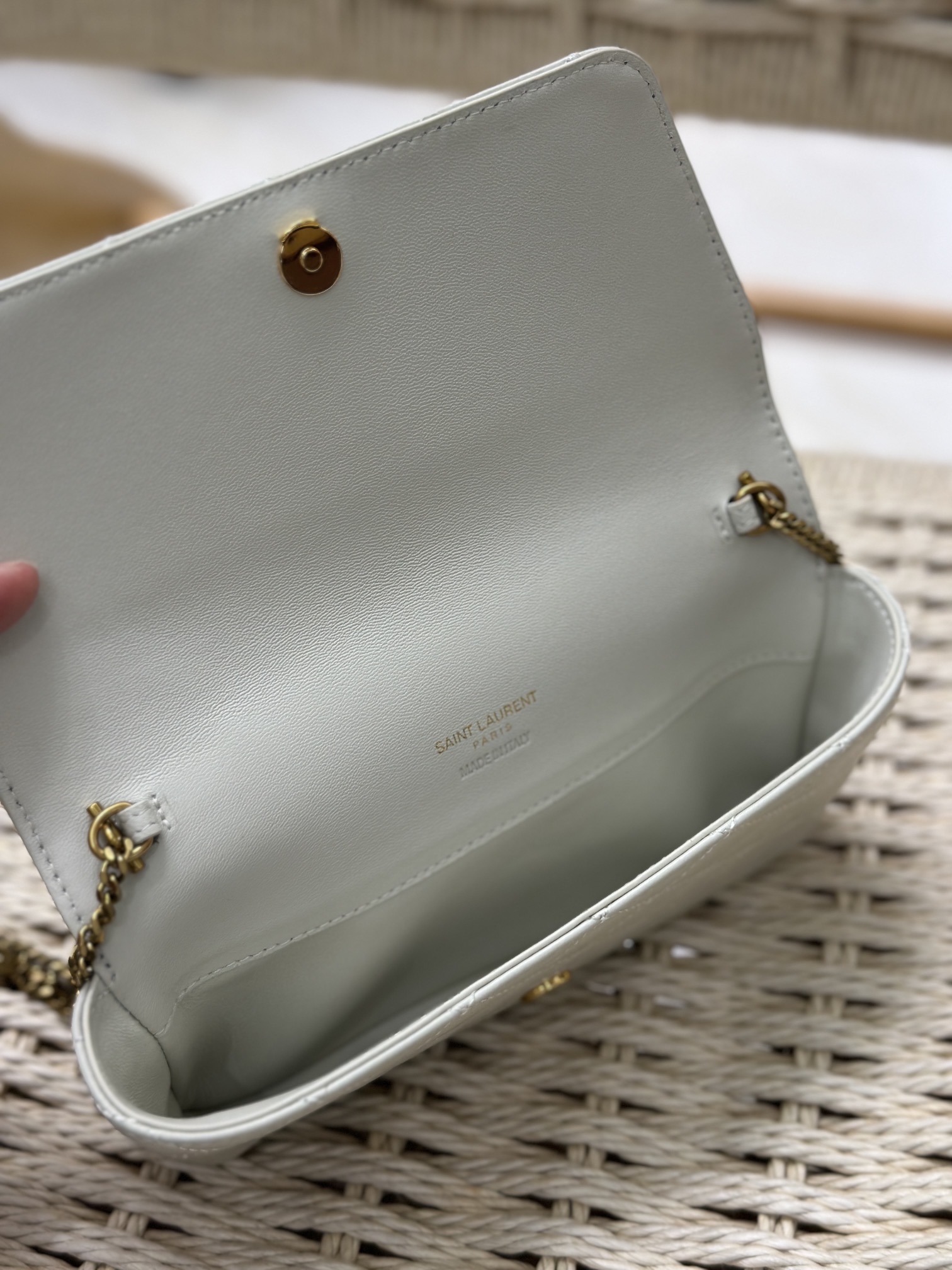 [TOP] Yves Saint Laurent YSL Lambskin Gaby Chain Bag - Black/White&GHW