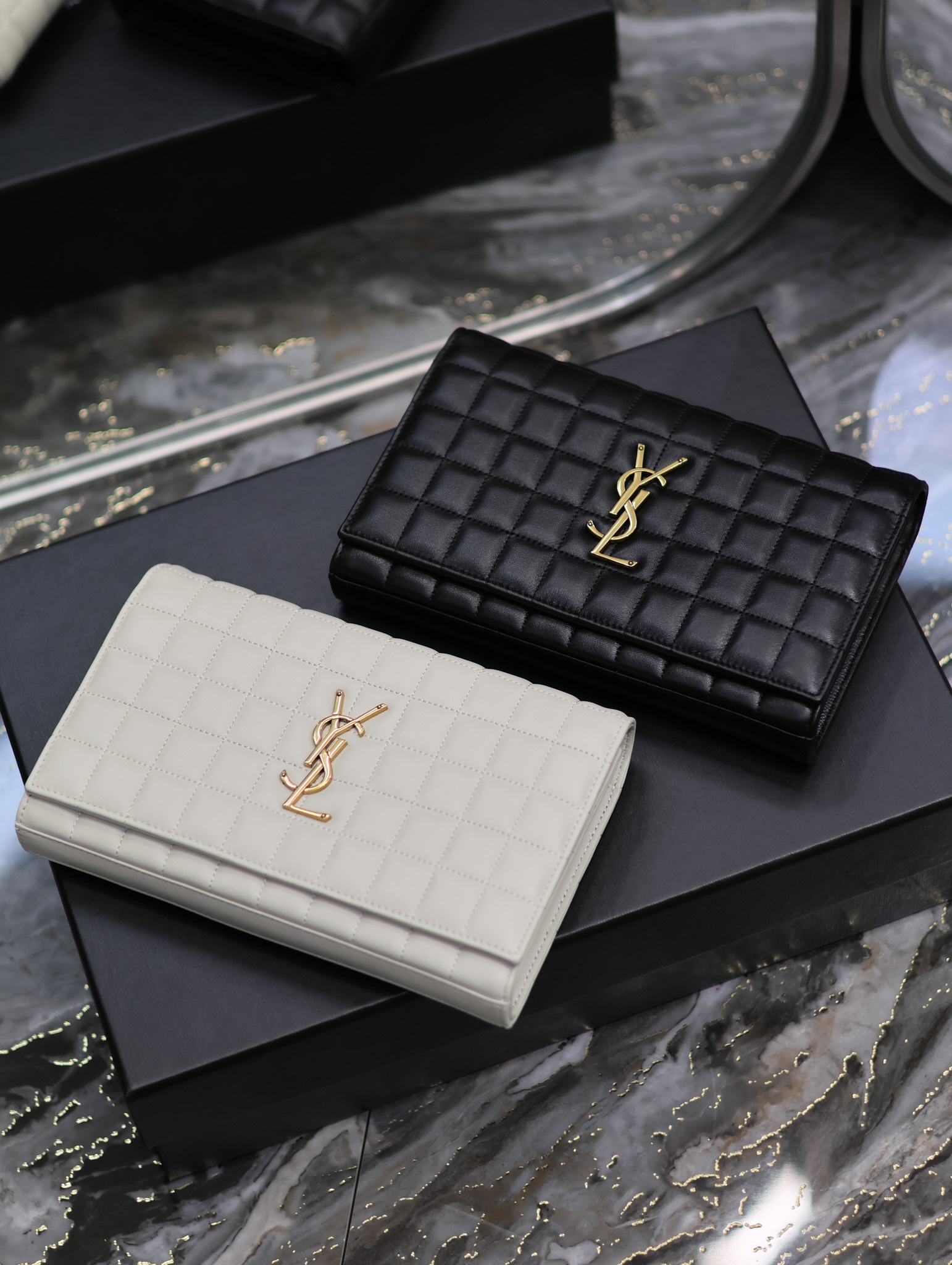 [TOP] Yves Saint Laurent YSL Lambskin Kate Bags - White/Black