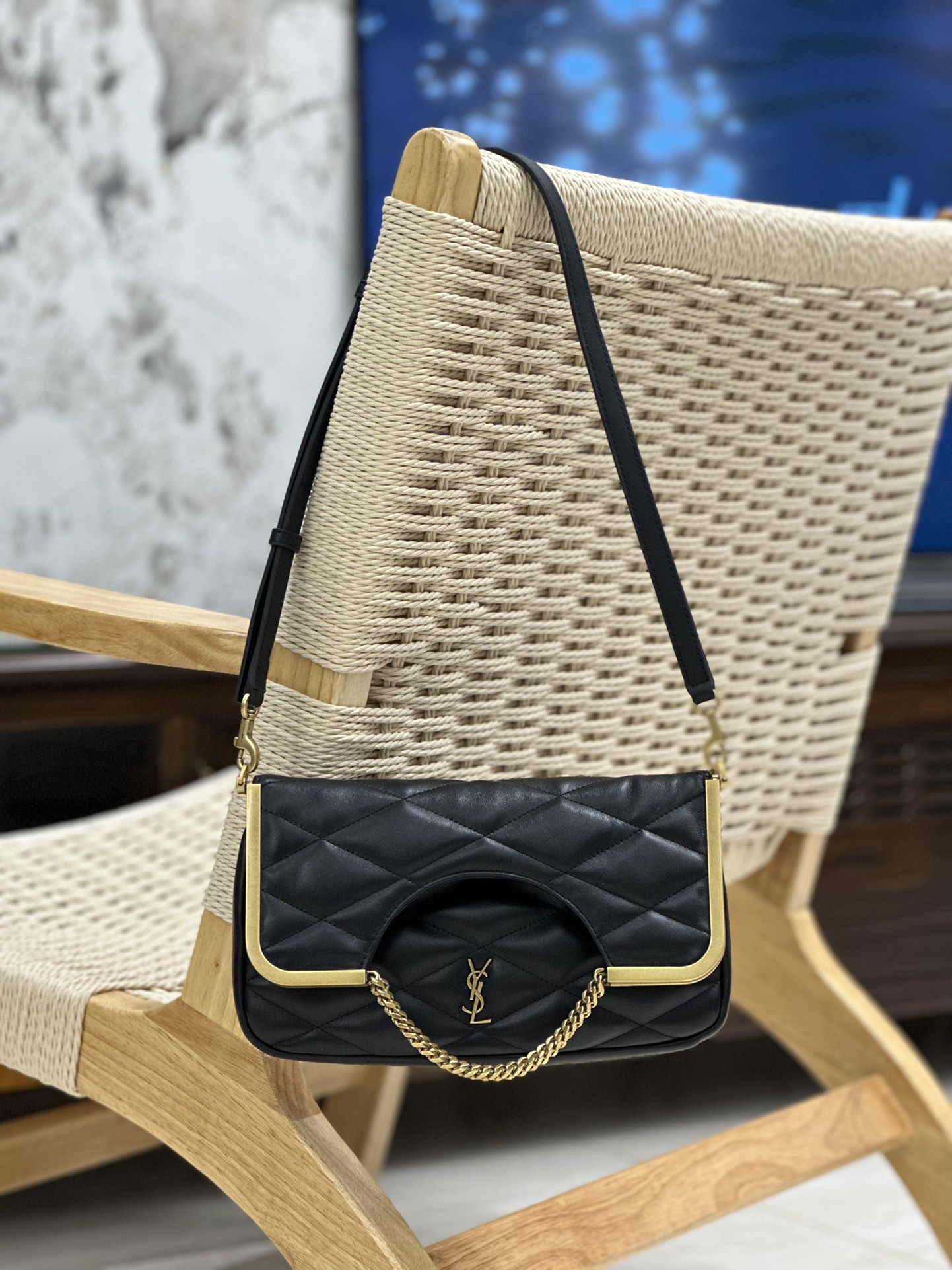 [TOP] Yves Saint Laurent YSL Lambskin Metal Flap Bag - Black&GHW