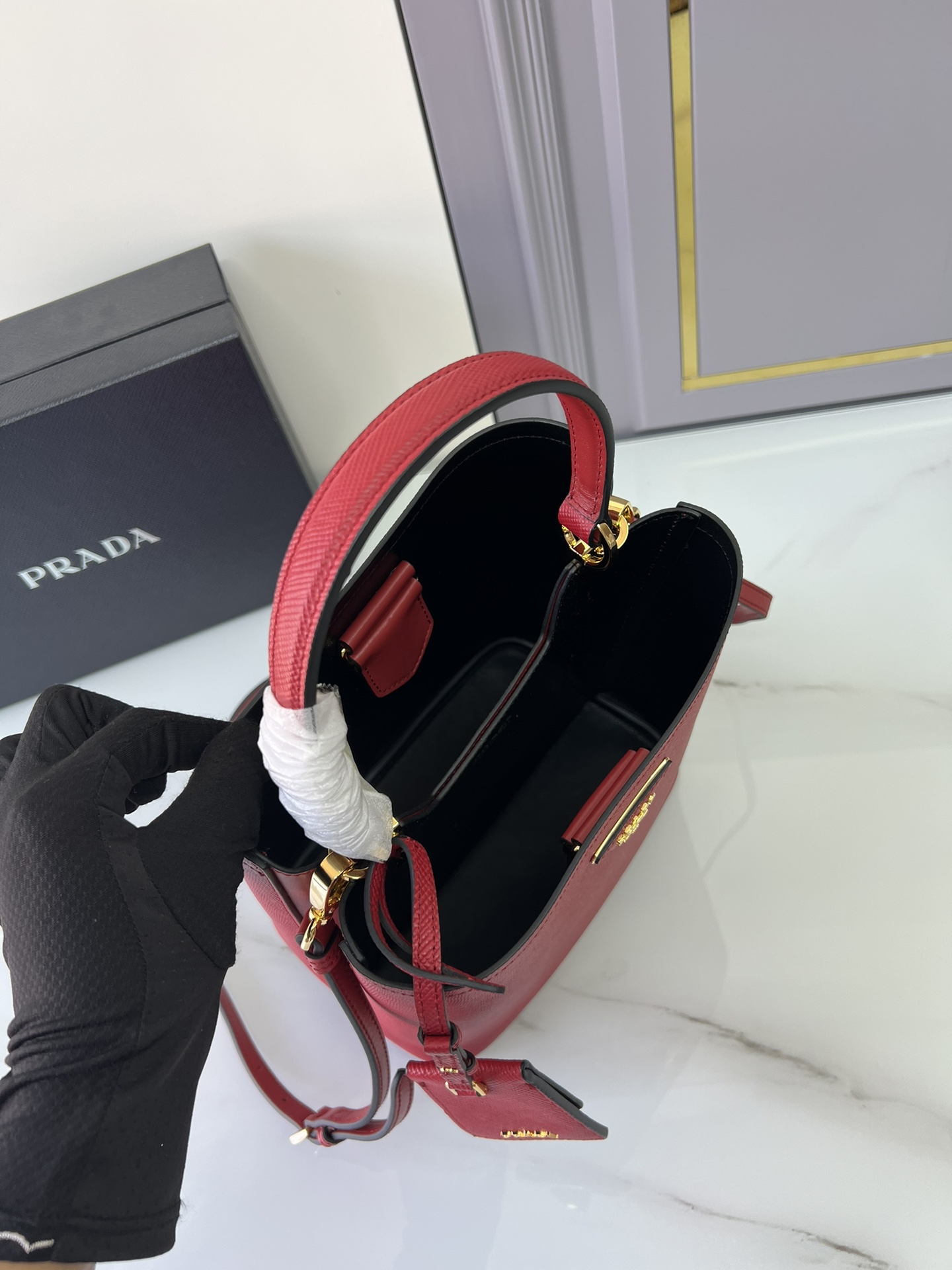 [TOP] PRADA Calfskin Bucket Bag 22*23*13cm - Red