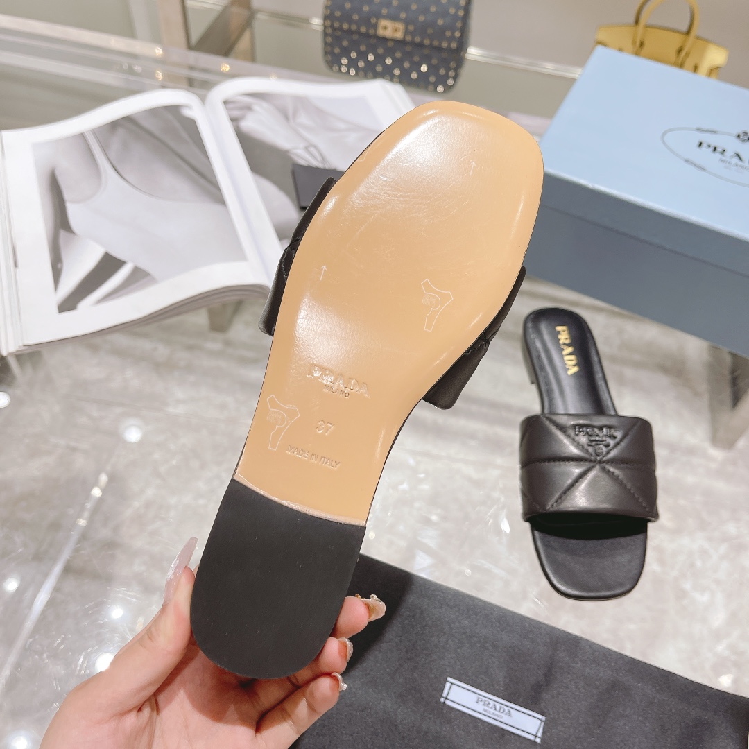 [TOP] PRADA Celeste Quilted Nappa Sandals - Black