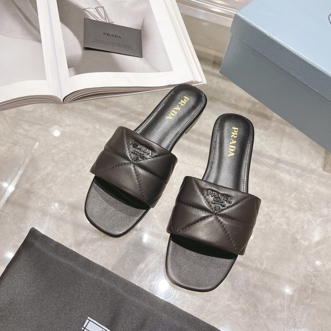 [TOP] PRADA Celeste Quilted Nappa Sandals - Black