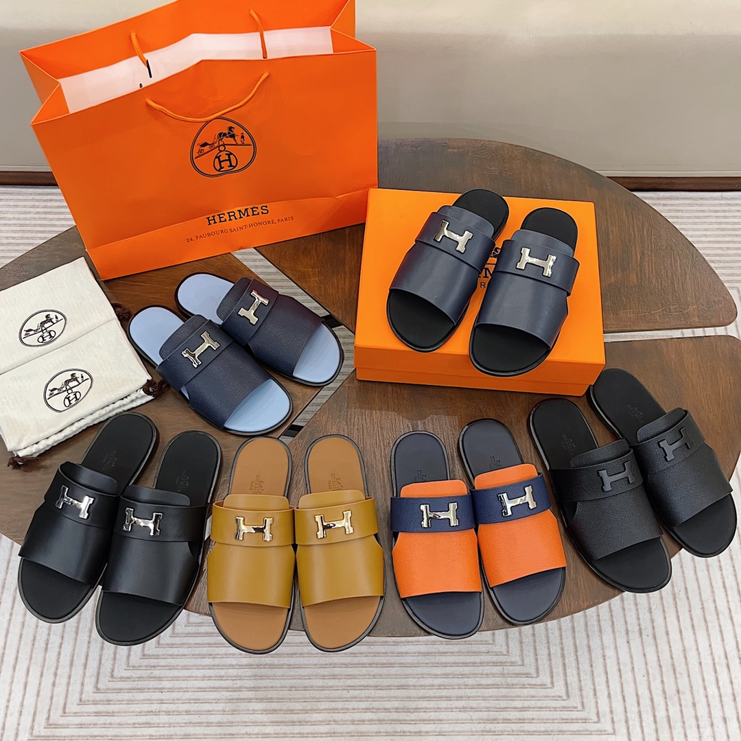 [TOP] HERMES Men's Calfskin Slippers - 6 Colors