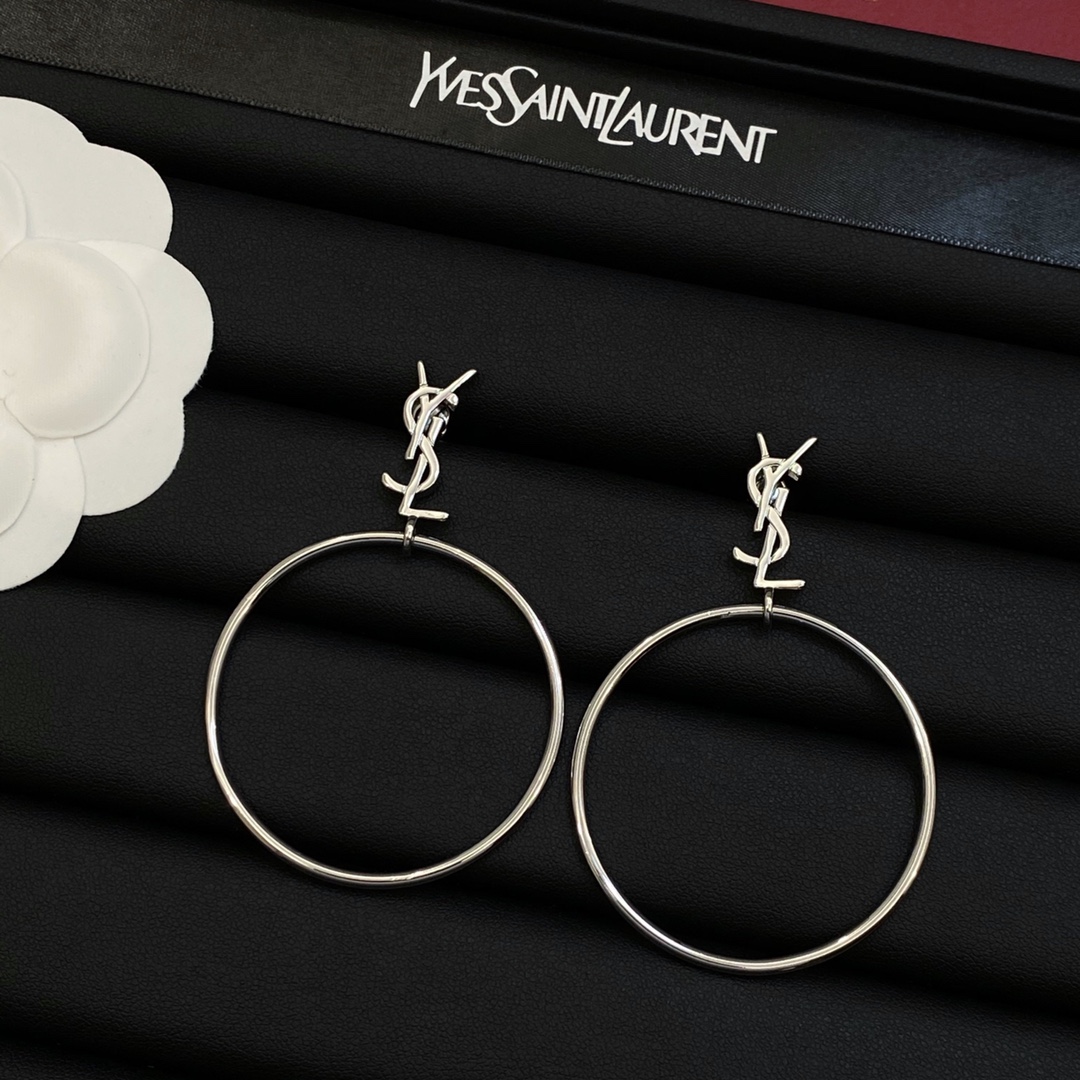 [TOP] Yves Saint Laurent YSL Earrings - Silver