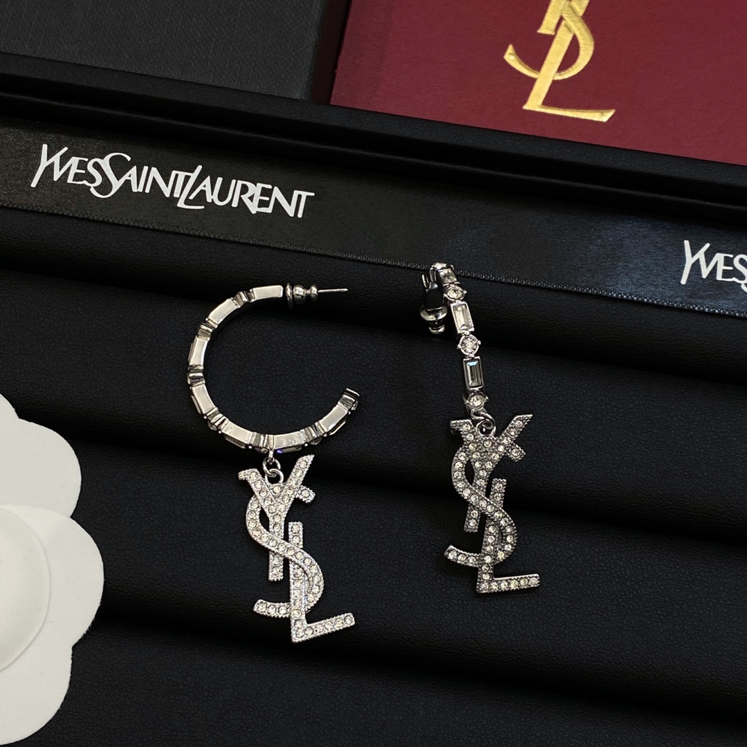 [TOP] Yves Saint Laurent YSL Earrings - Silver