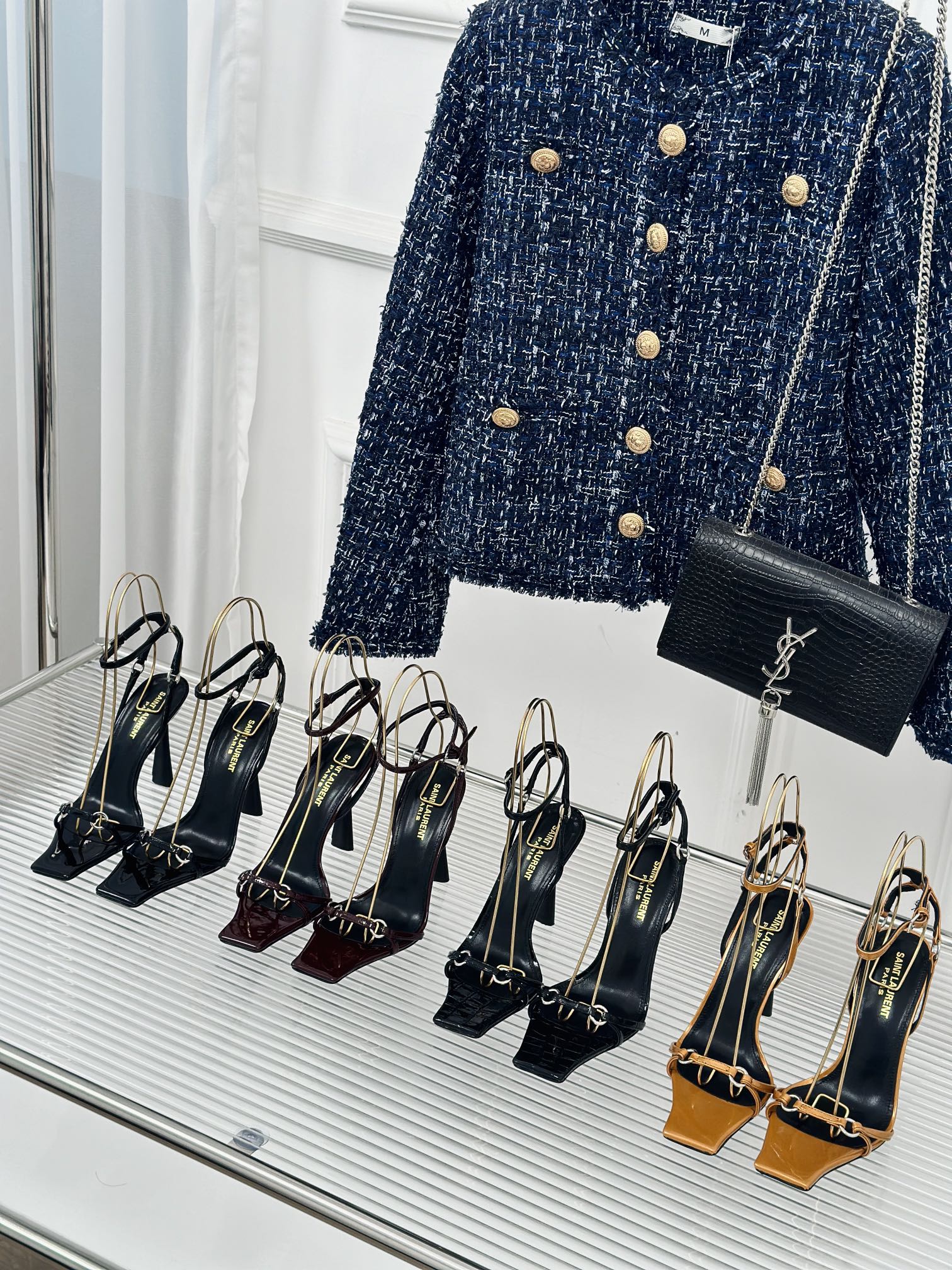 [TOP] Yves Saint Laurent YSL Classic Walking Show Square High - Heeled Sandals- 4 Colours