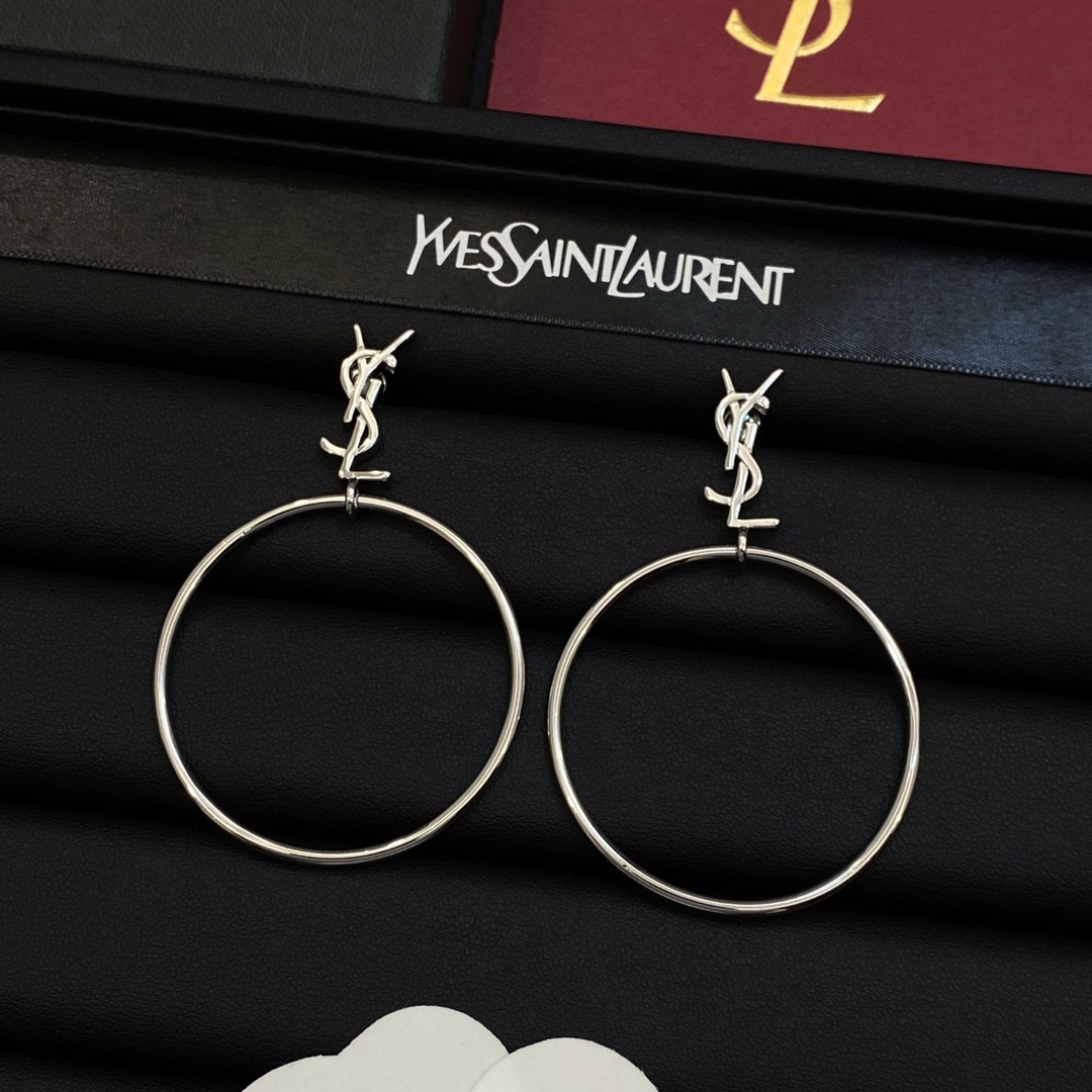[TOP] Yves Saint Laurent YSL Earrings - Silver
