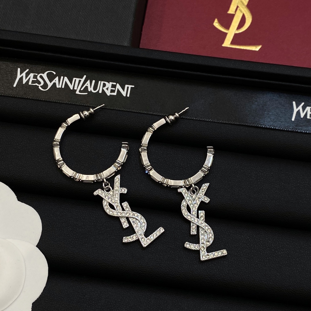 [TOP] Yves Saint Laurent YSL Earrings - Silver