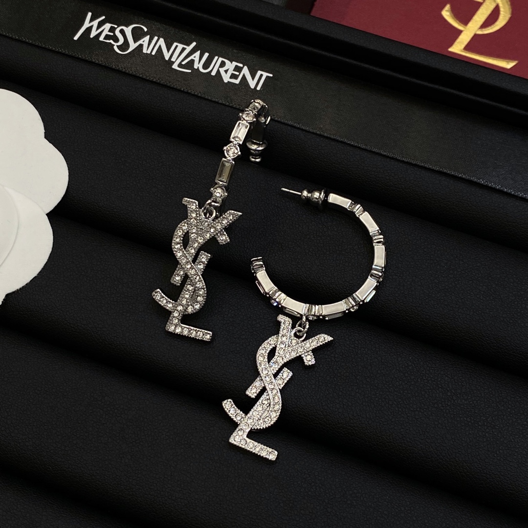 [TOP] Yves Saint Laurent YSL Earrings - Silver