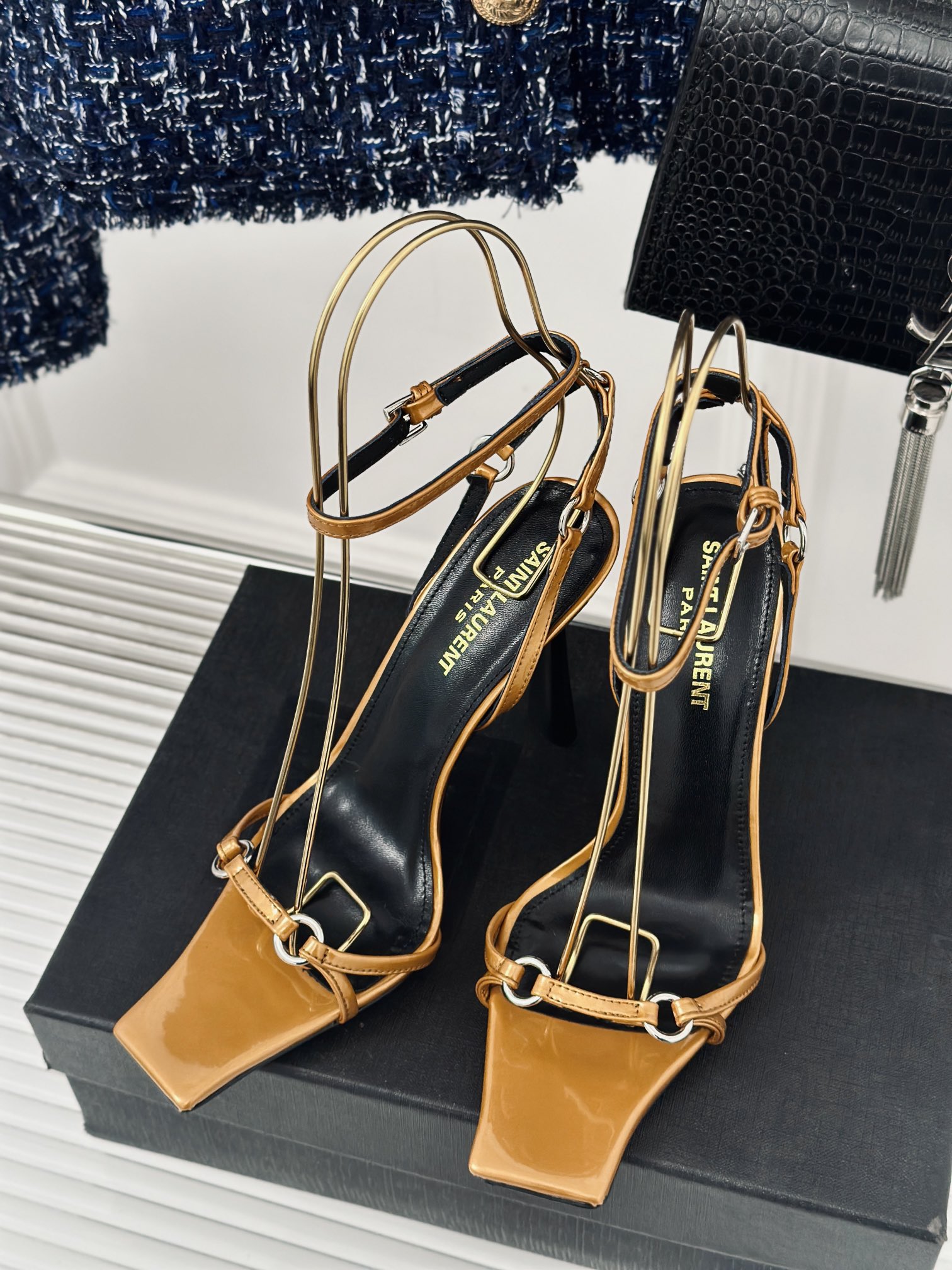 [TOP] Yves Saint Laurent YSL Classic Walking Show Square High - Heeled Sandals- 4 Colours