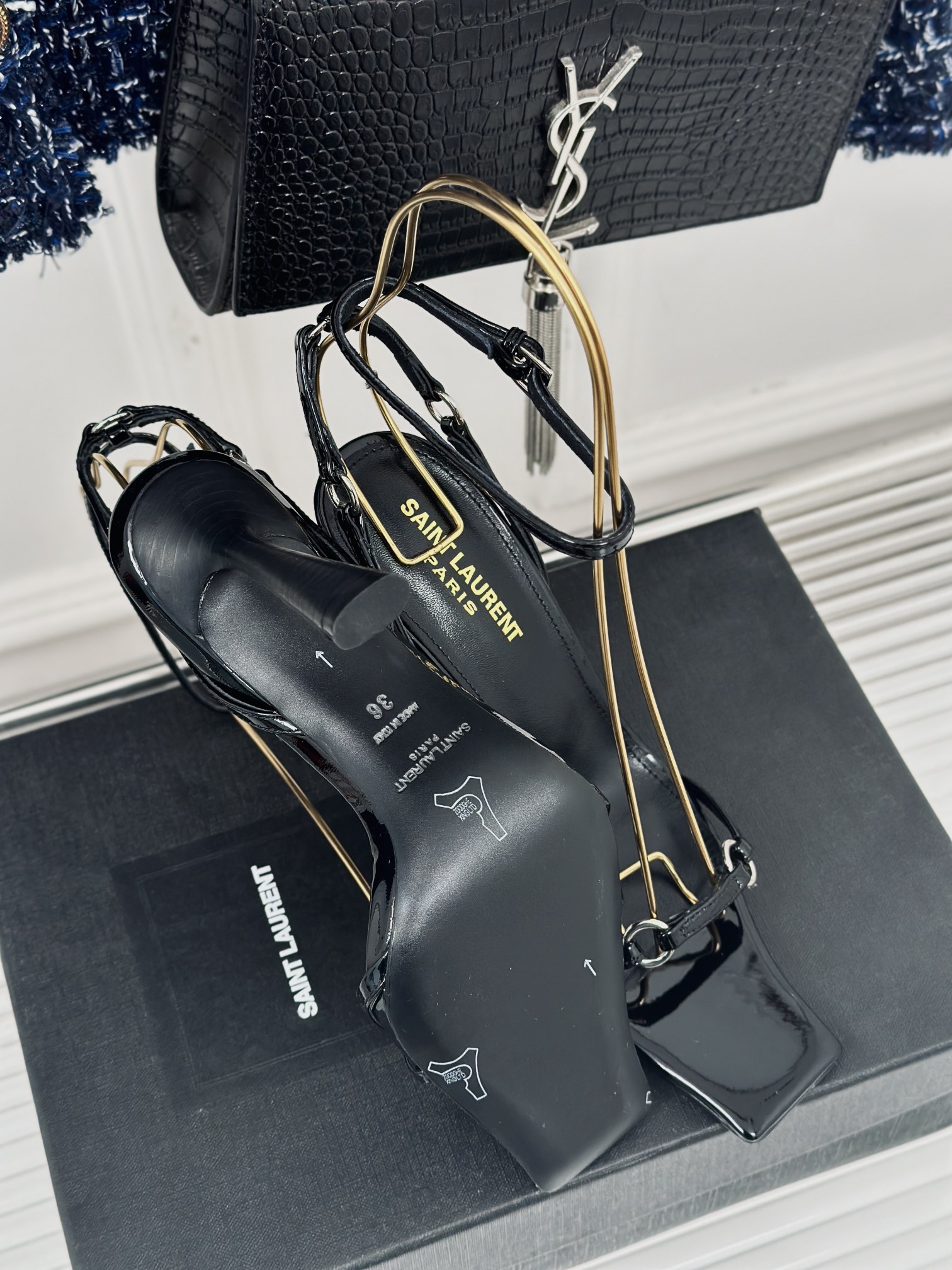 [TOP] Yves Saint Laurent YSL Classic Walking Show Square High - Heeled Sandals- 4 Colours