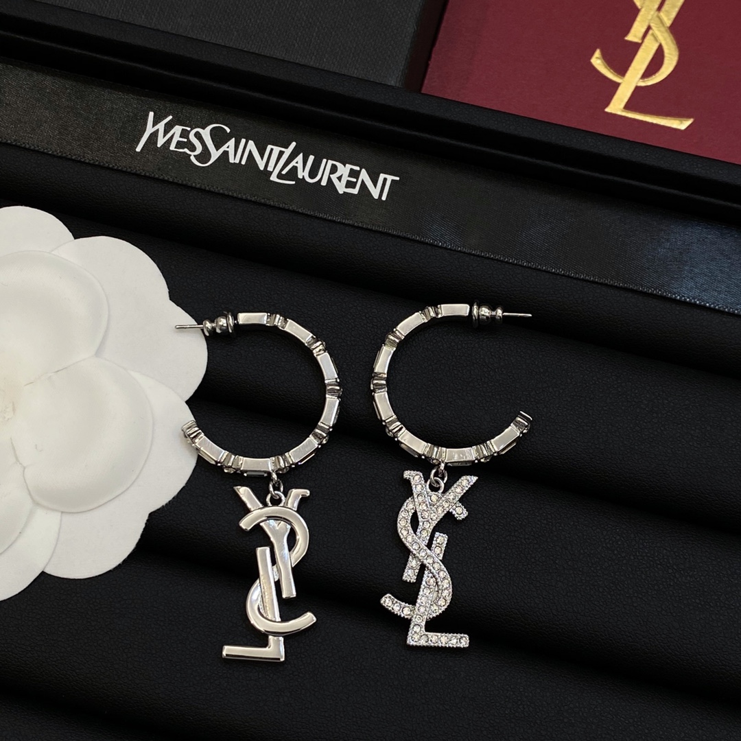[TOP] Yves Saint Laurent YSL Earrings - Silver