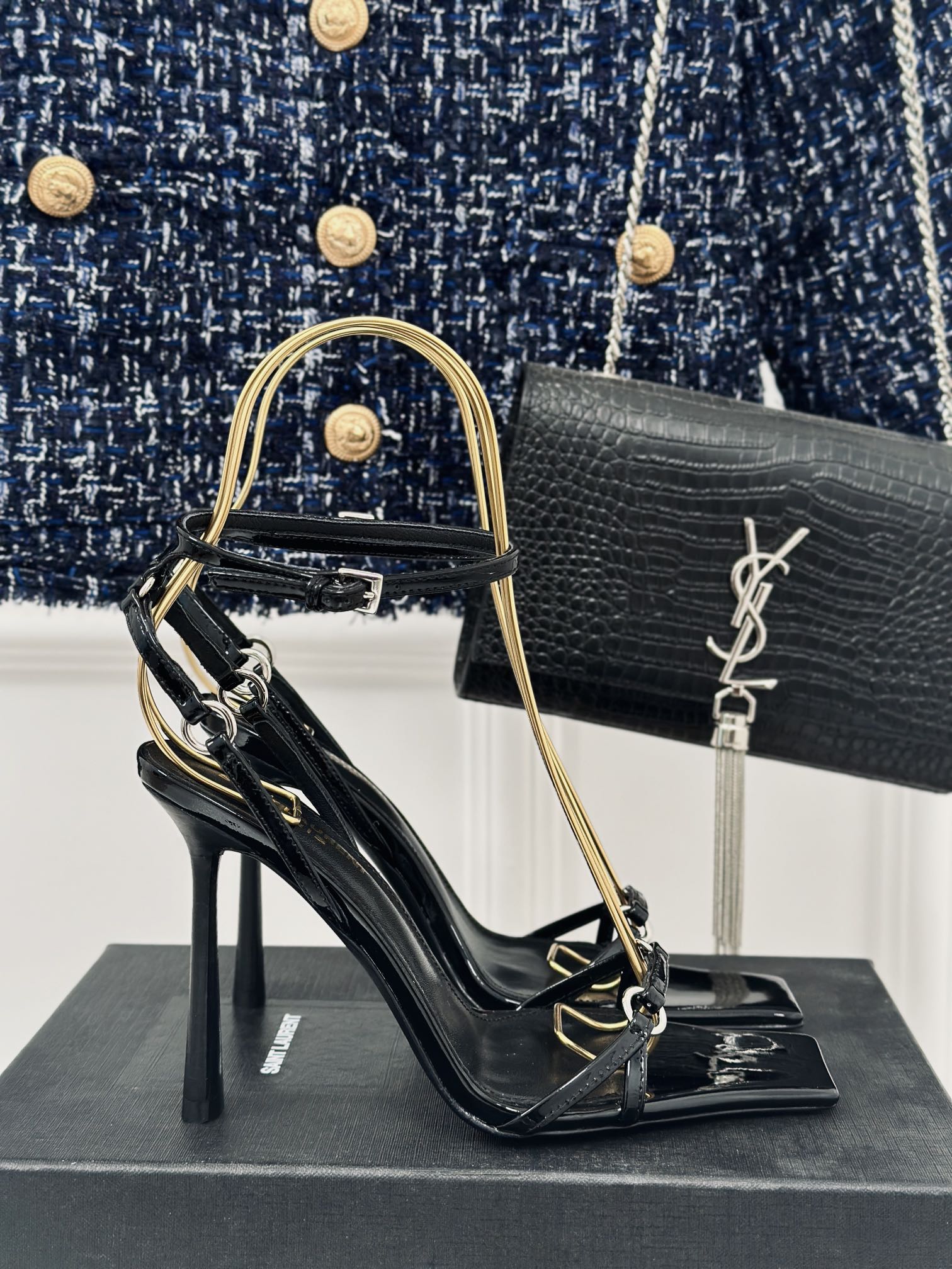 [TOP] Yves Saint Laurent YSL Classic Walking Show Square High - Heeled Sandals- 4 Colours