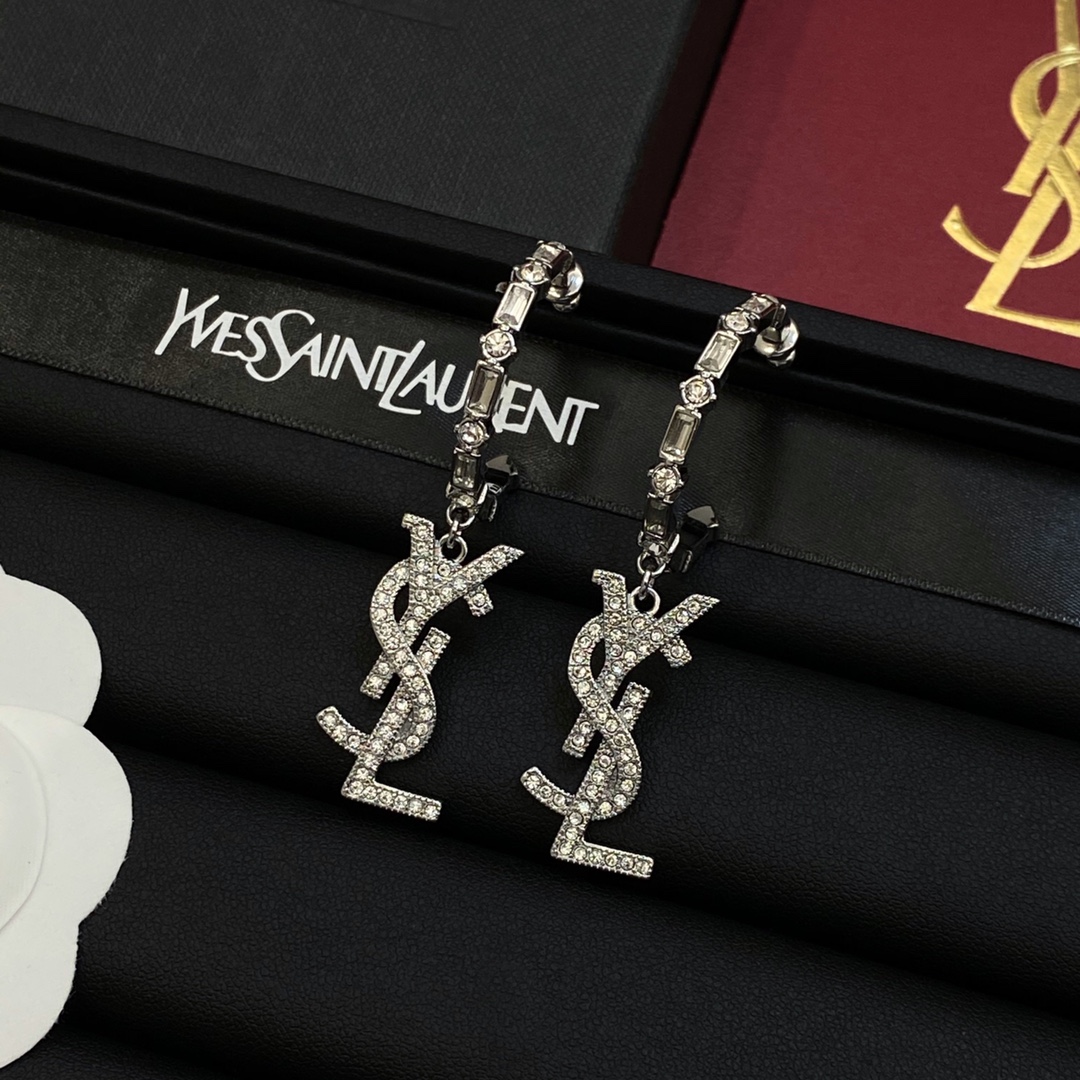 [TOP] Yves Saint Laurent YSL Earrings - Silver
