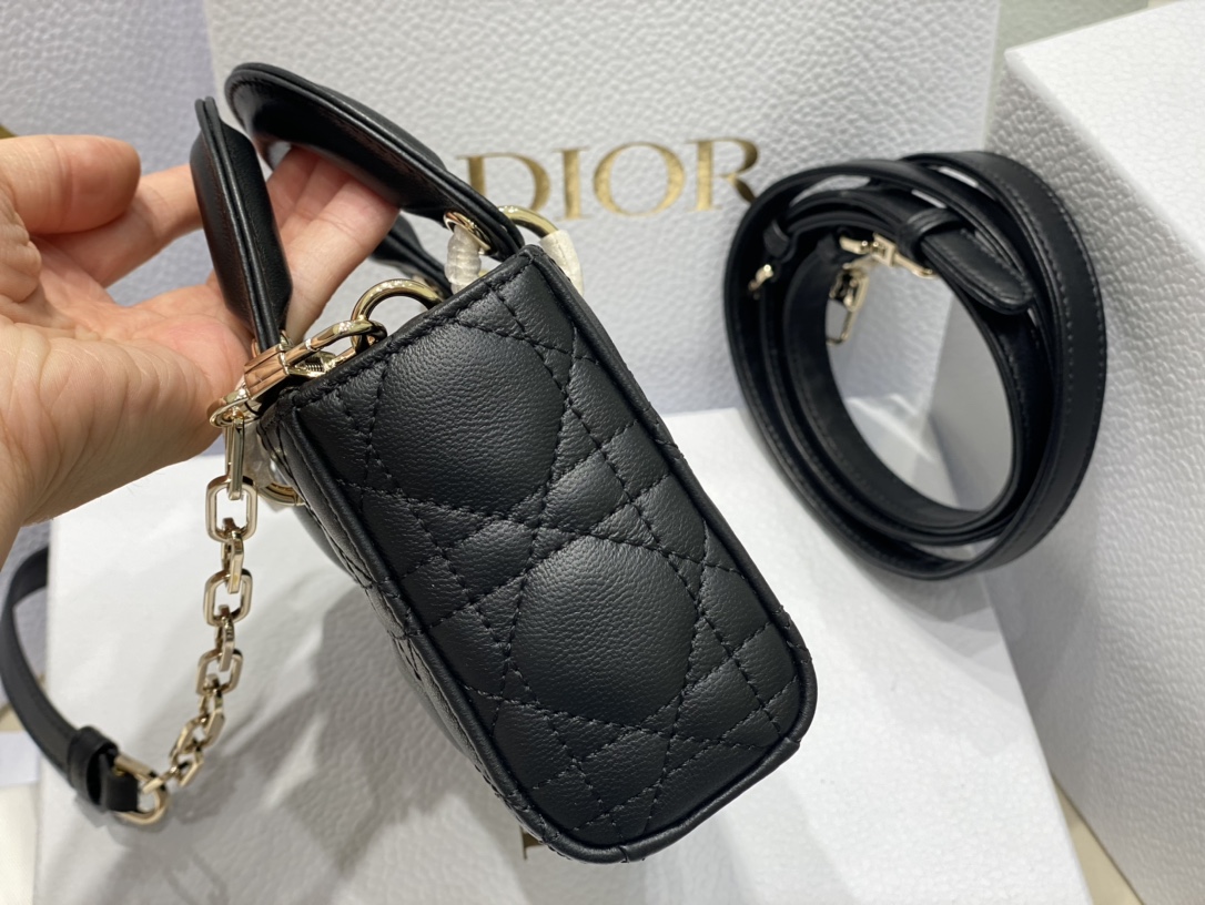 [TOP] Christian Dior Lady D-Joy Bag Lamskin MINI 16x6x10cm - Black