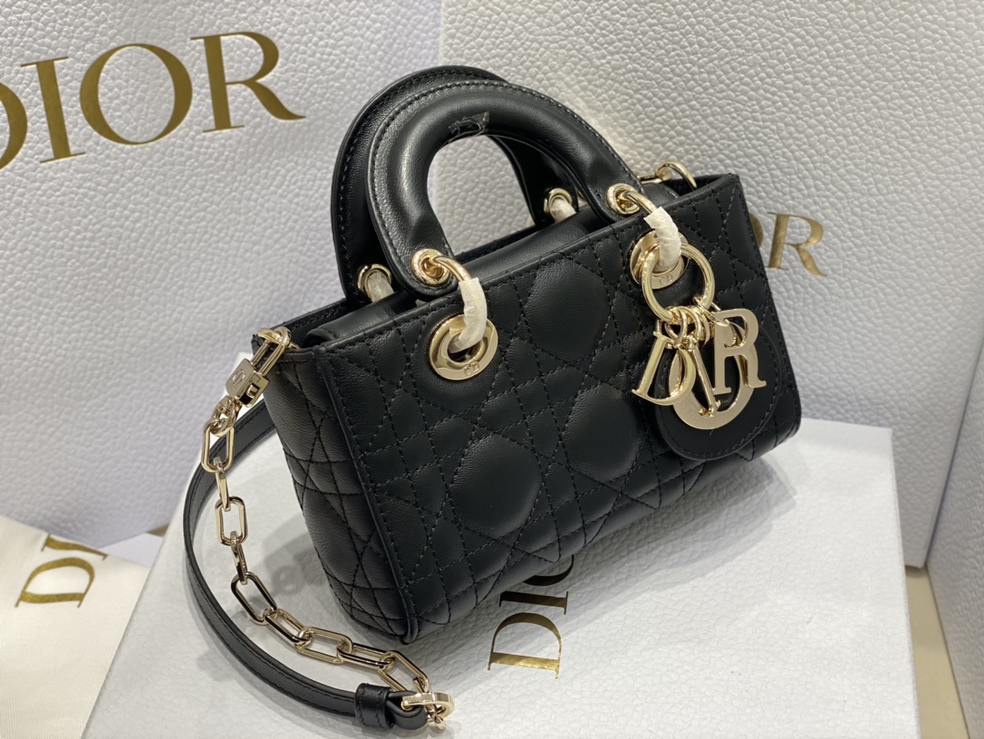 [TOP] Christian Dior Lady D-Joy Bag Lamskin MINI 16x6x10cm - Black