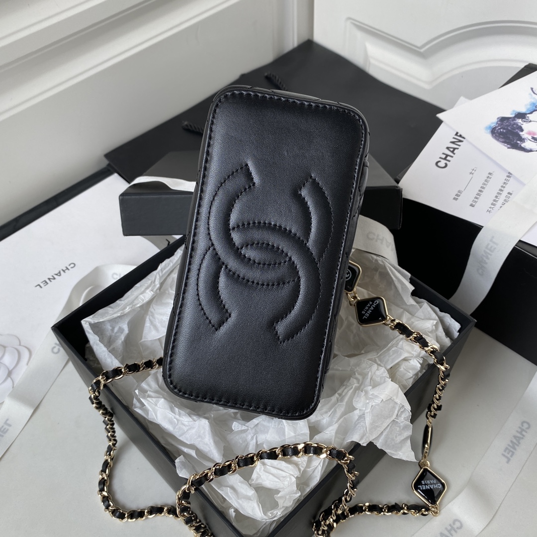 [TOP] CHANEL Lambskin Makeup Box 17*9.5*8cm - Black