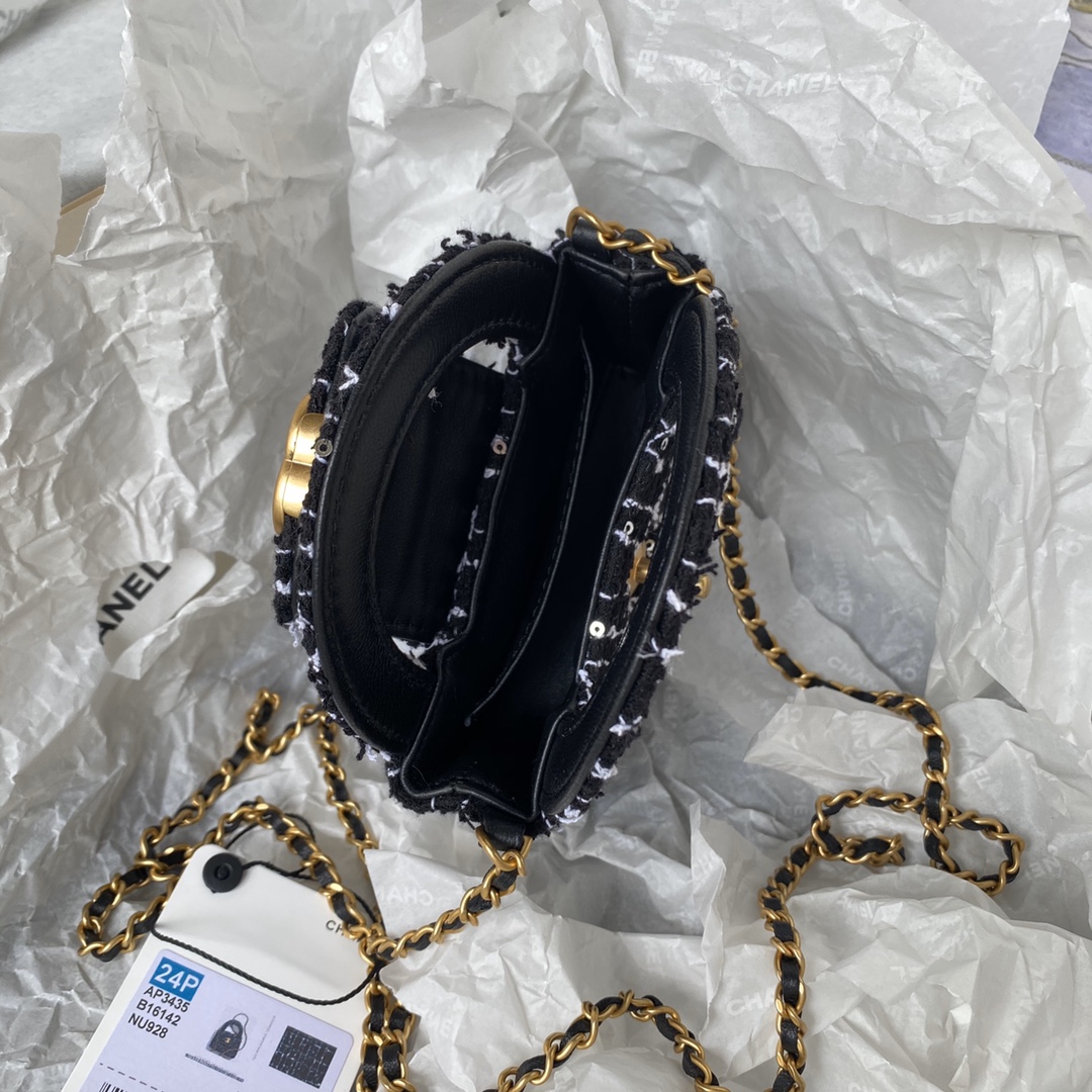 [TOP] CHANEL Woolen Bead Chain Bag 12cm - Black&GHW