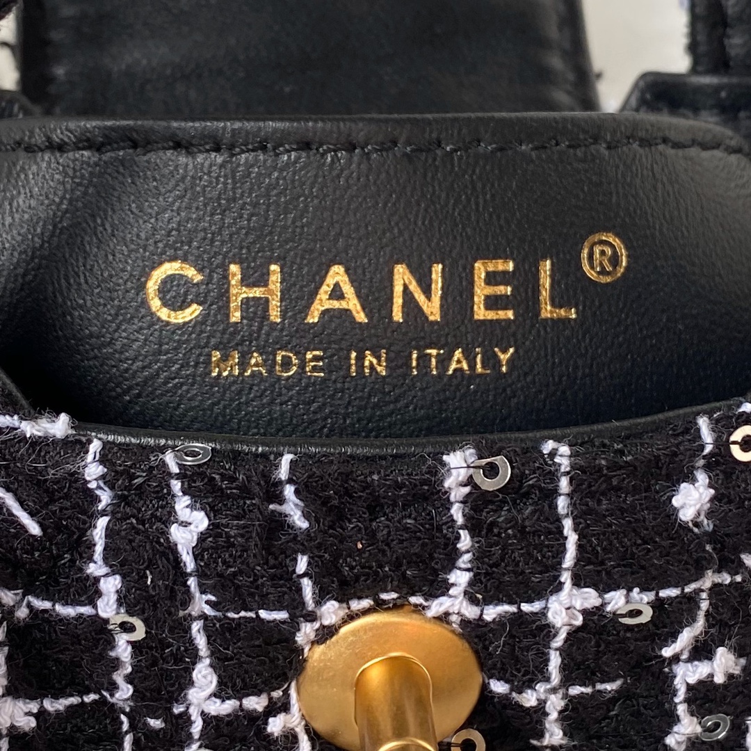 [TOP] CHANEL Woolen Bead Chain Bag 12cm - Black&GHW