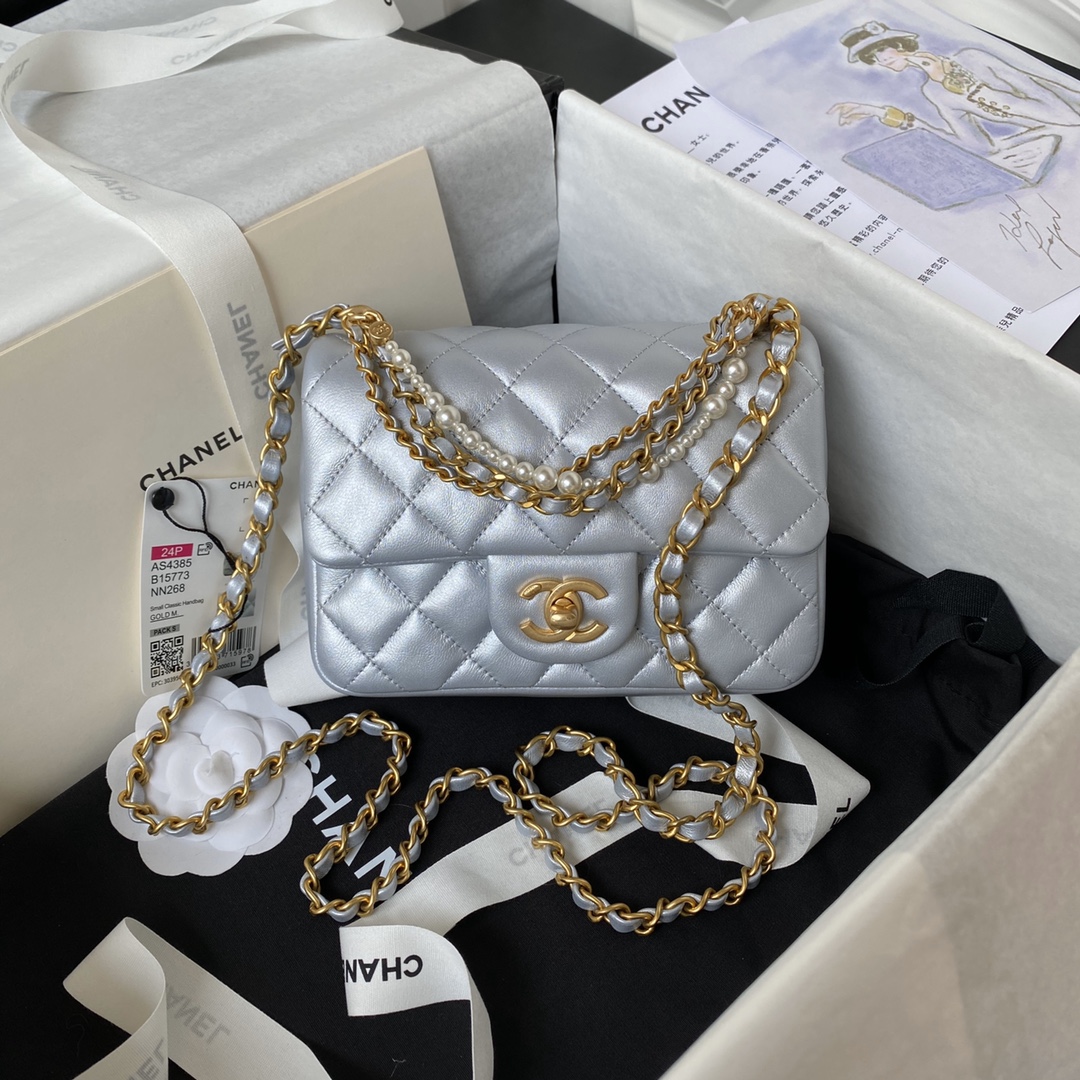 [TOP] CHANEL Pearl Flab Bags - 12.5×17×5cm/14.5×19.5×7.5cm - GHW&Silvery