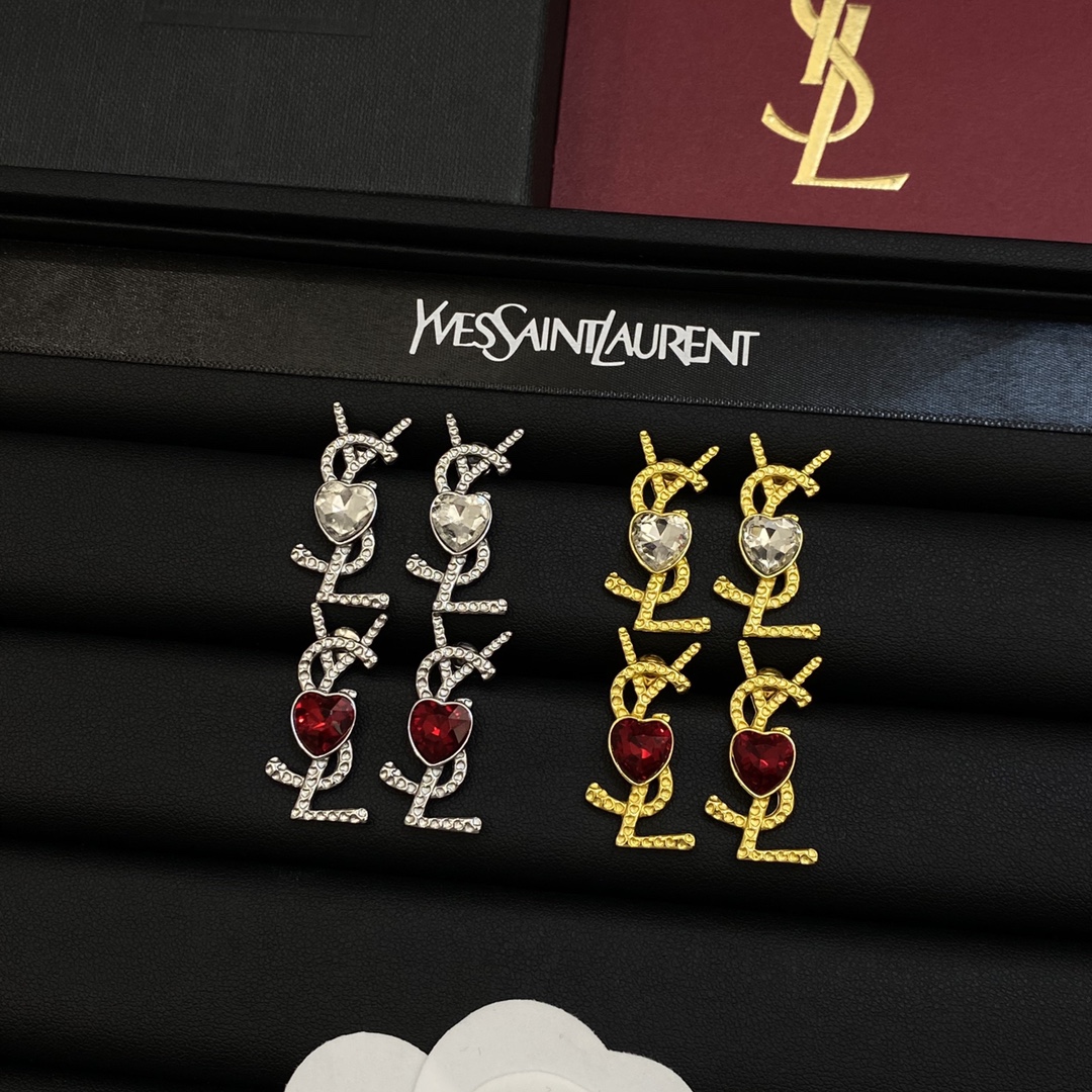[TOP] Yves Saint Laurent YSL Crystal Diamond Earrings - 4 Color