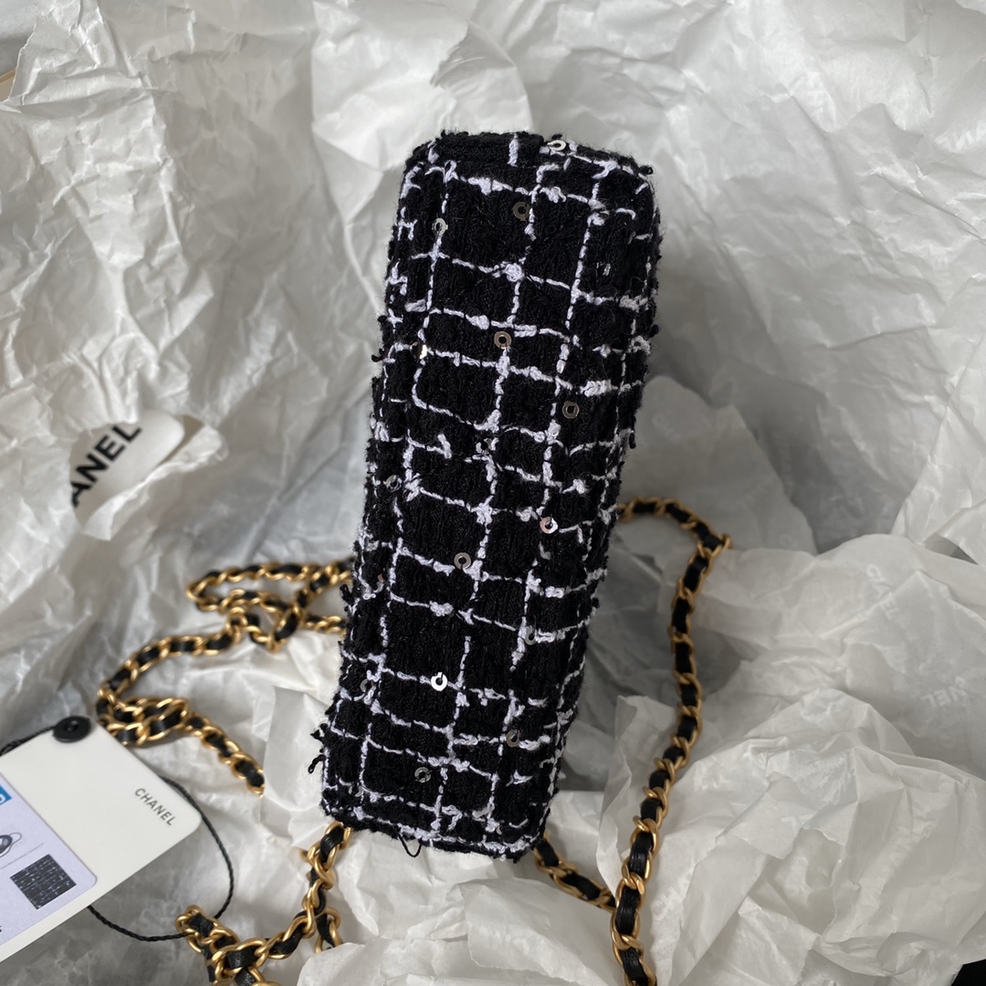 [TOP] CHANEL Woolen Bead Chain Bag 12cm - Black&GHW
