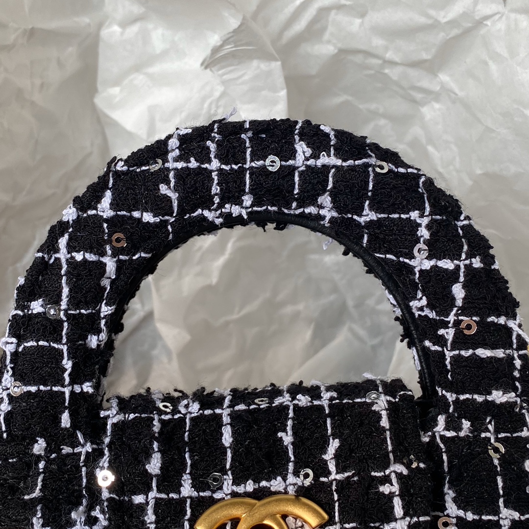 [TOP] CHANEL Woolen Bead Chain Bag 12cm - Black&GHW