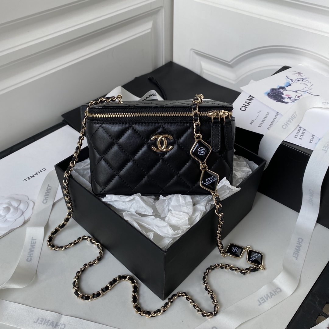 [TOP] CHANEL Lambskin Makeup Box 17*9.5*8cm - Black