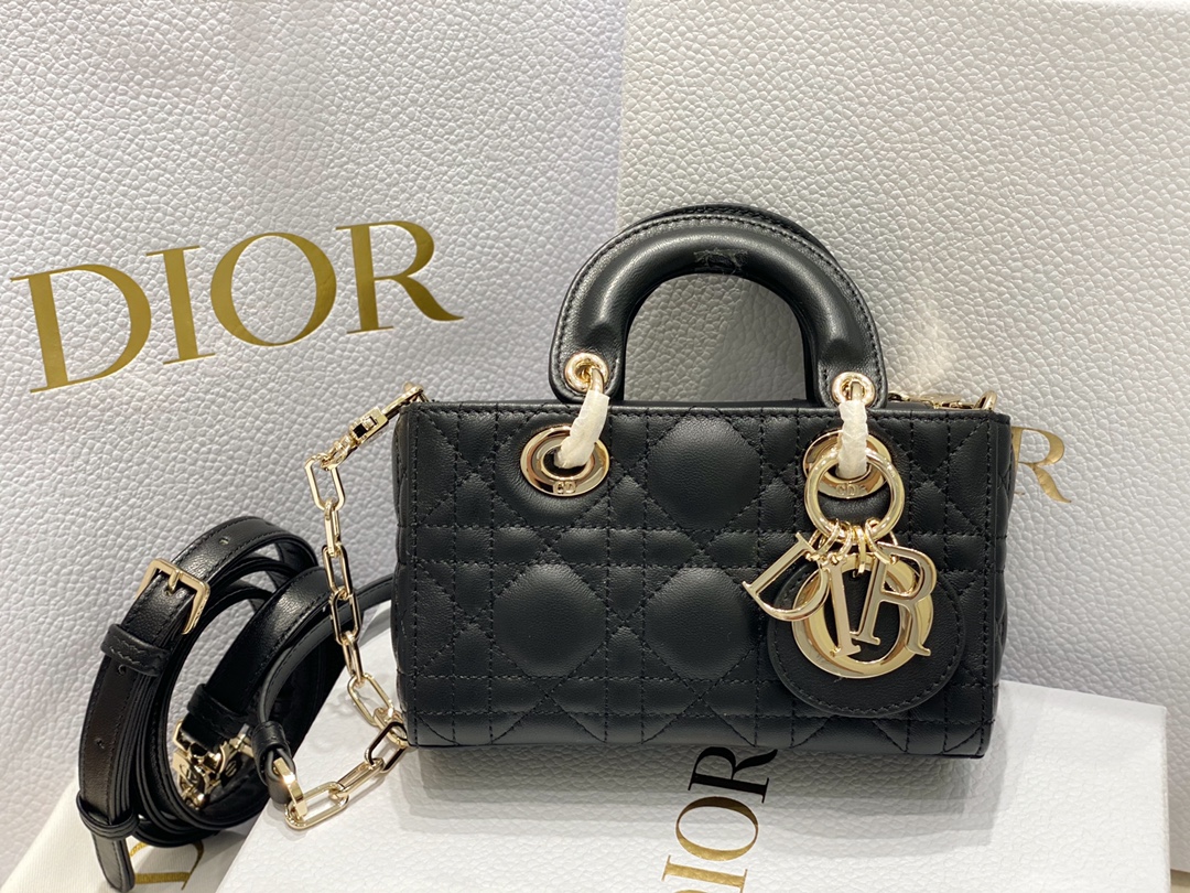 [TOP] Christian Dior Lady D-Joy Bag Lamskin MINI 16x6x10cm - Black