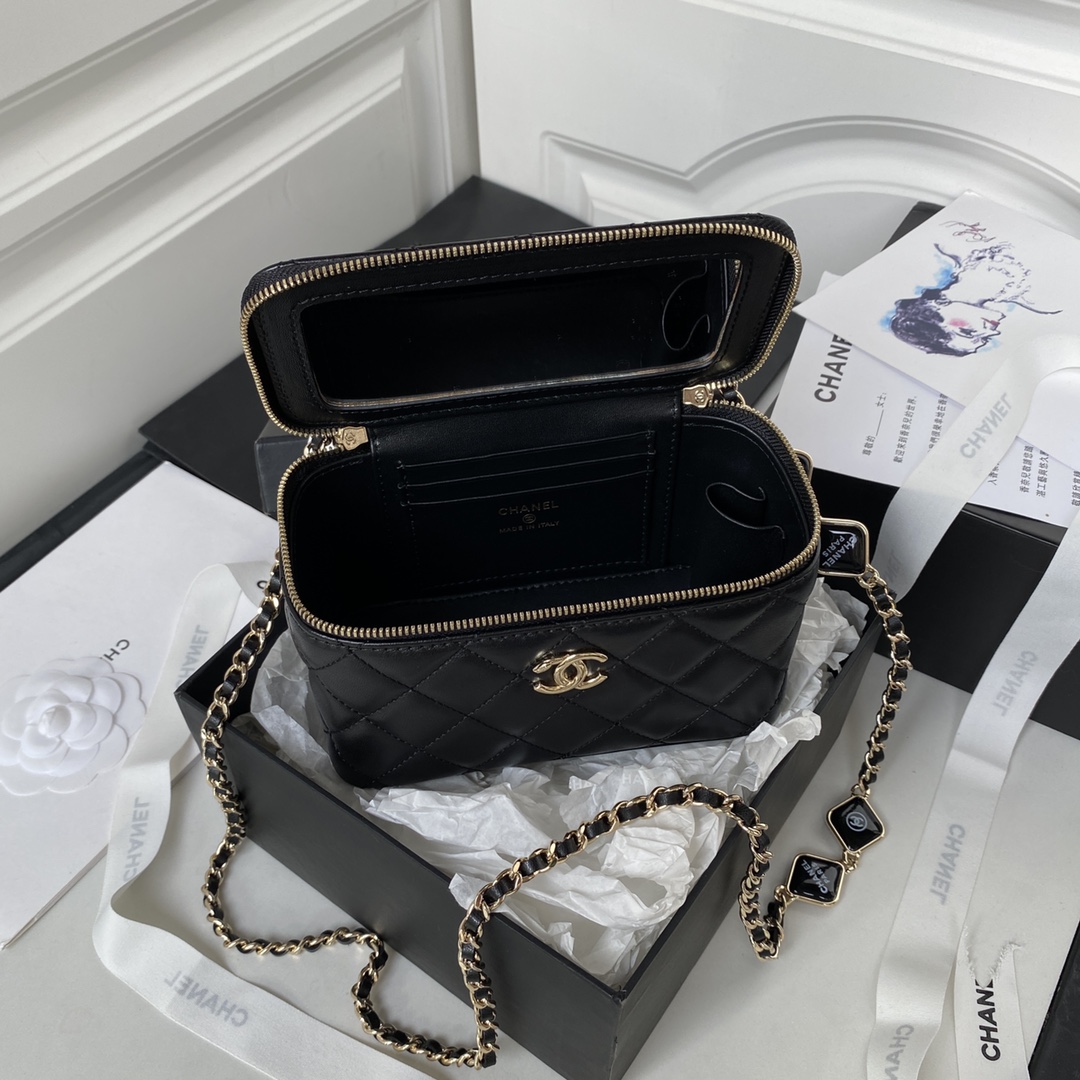 [TOP] CHANEL Lambskin Makeup Box 17*9.5*8cm - Black