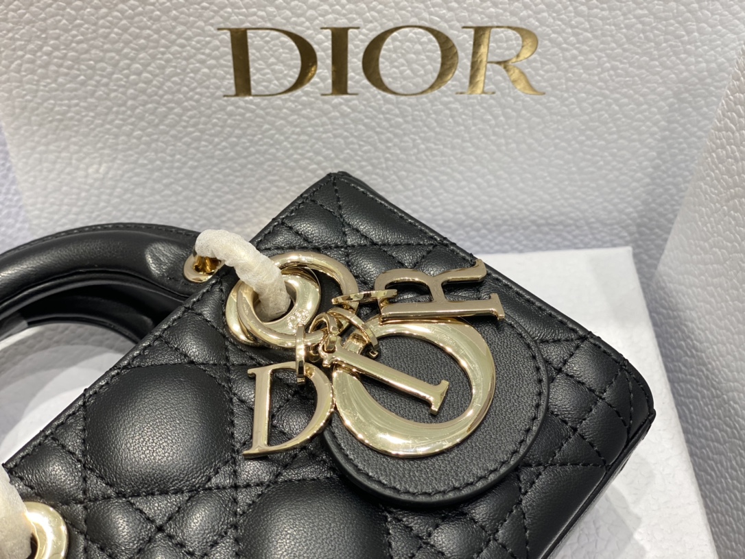 [TOP] Christian Dior Lady D-Joy Bag Lamskin MINI 16x6x10cm - Black