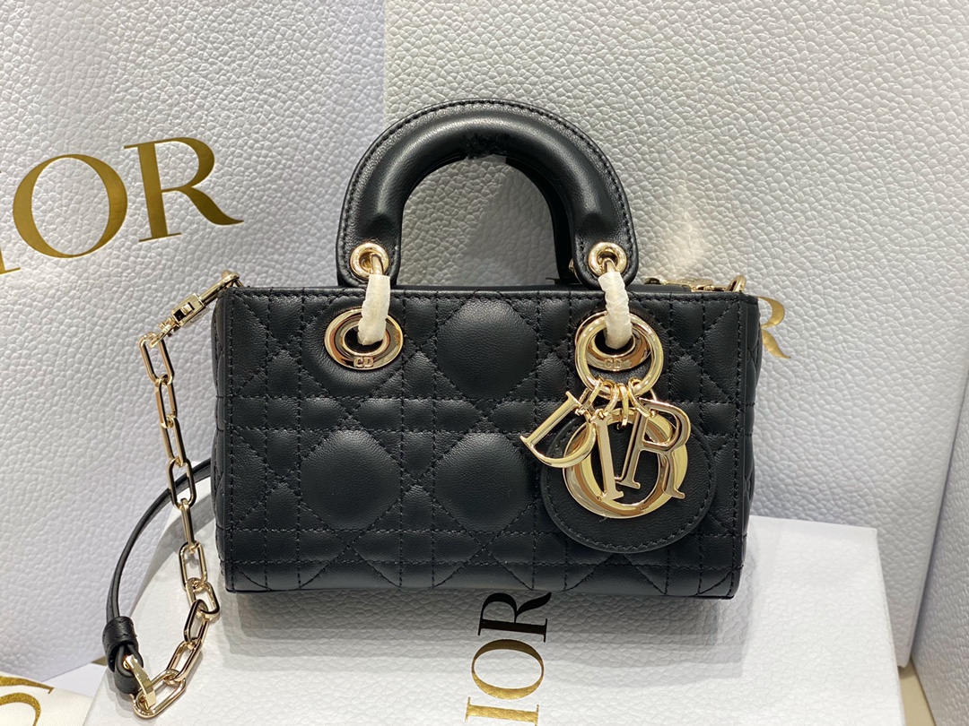 [TOP] Christian Dior Lady D-Joy Bag Lamskin MINI 16x6x10cm - Black