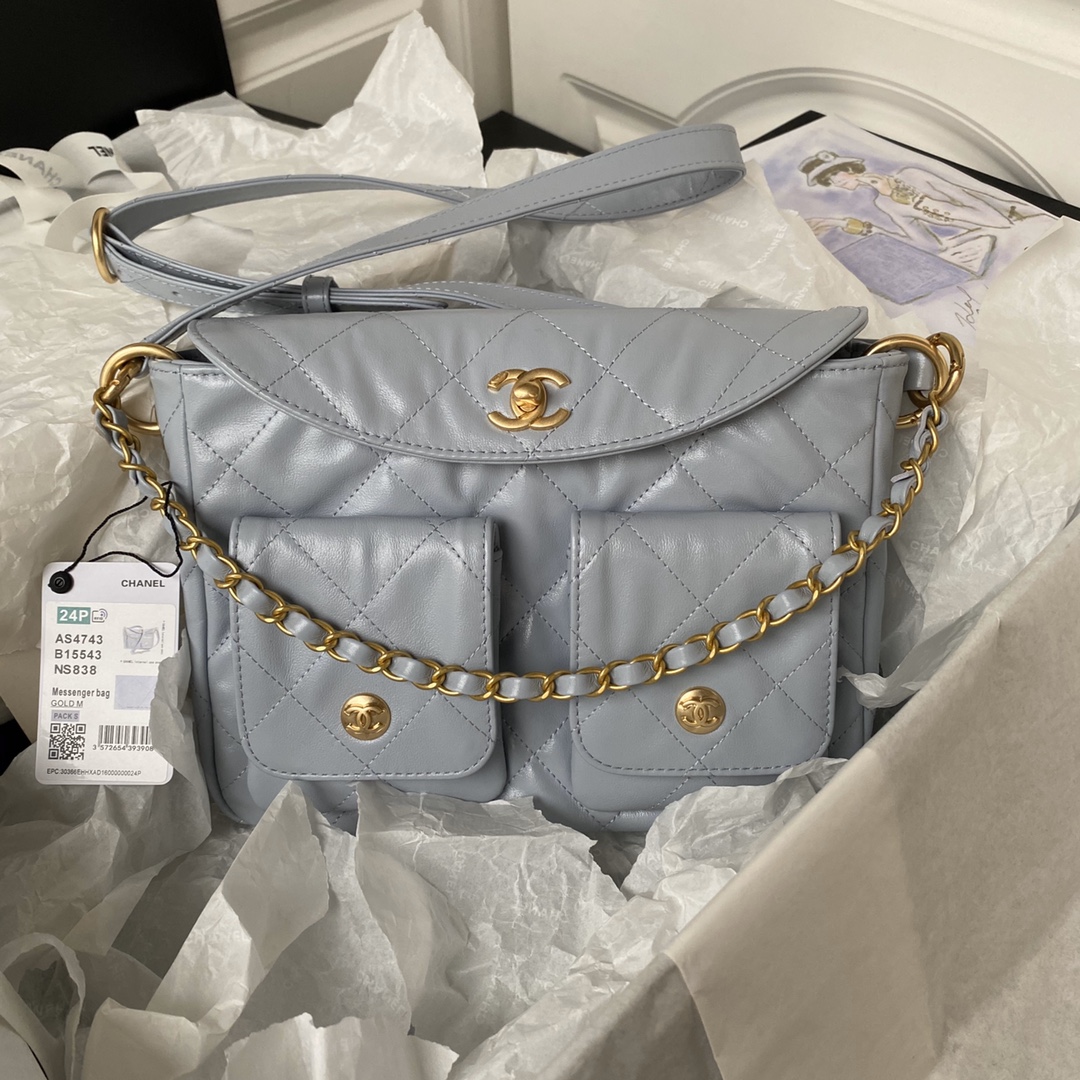 [TOP] CHANEL Calfskin 24p Axillary Hoho Bags 19×24×5cm/21.5×30×5cm - 2 Colors - GHW