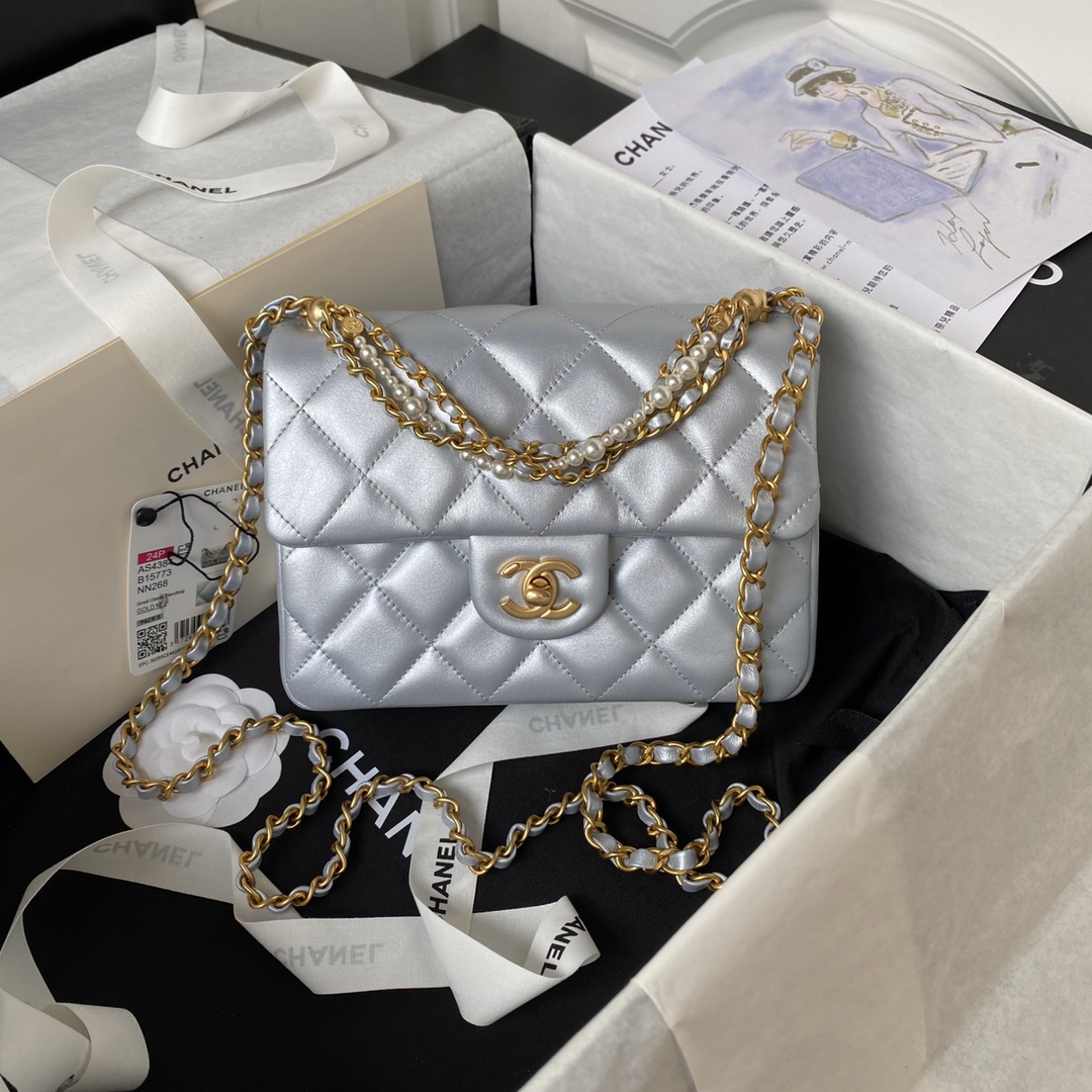 [TOP] CHANEL Pearl Flab Bags - 12.5×17×5cm/14.5×19.5×7.5cm - GHW&Silvery