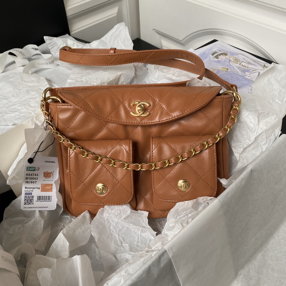 [TOP] CHANEL Calfskin 24p Axillary Hoho Bags 19×24×5cm/21.5×30×5cm - 2 Colors - GHW