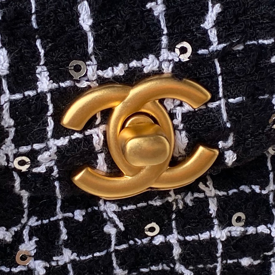 [TOP] CHANEL Woolen Bead Chain Bag 12cm - Black&GHW