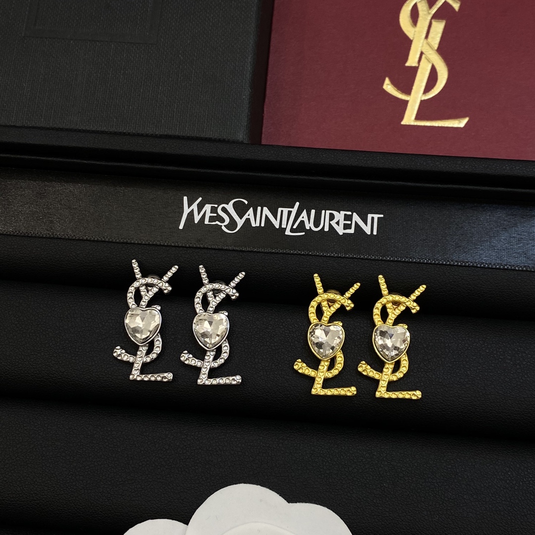 [TOP] Yves Saint Laurent YSL Crystal Diamond Earrings - 4 Color
