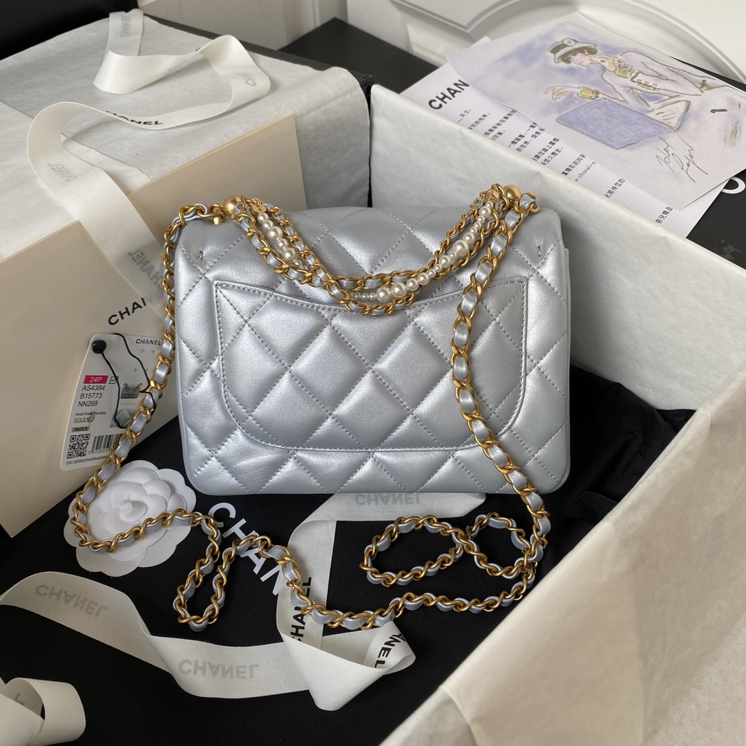 [TOP] CHANEL Pearl Flab Bags - 12.5×17×5cm/14.5×19.5×7.5cm - GHW&Silvery