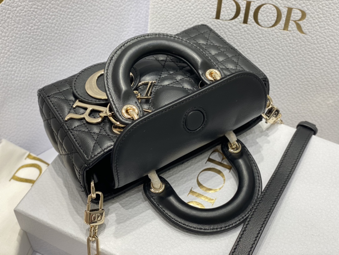 [TOP] Christian Dior Lady D-Joy Bag Lamskin MINI 16x6x10cm - Black