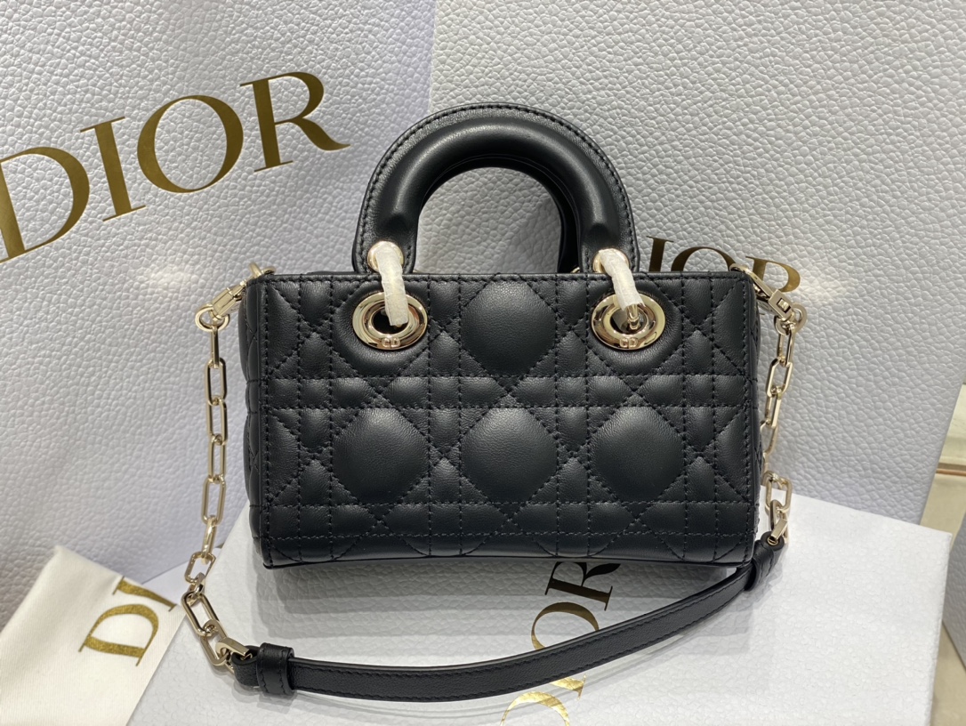 [TOP] Christian Dior Lady D-Joy Bag Lamskin MINI 16x6x10cm - Black
