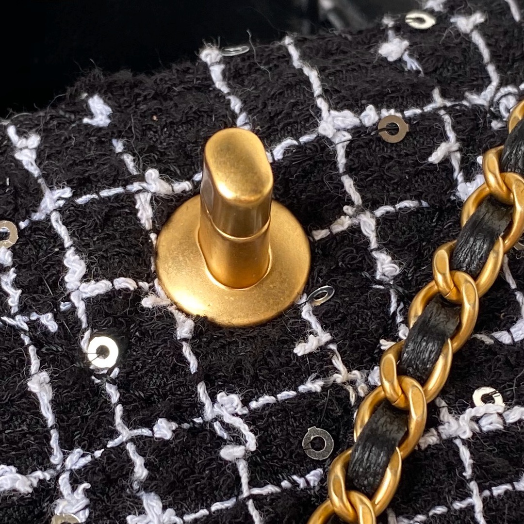 [TOP] CHANEL Woolen Bead Chain Bag 12cm - Black&GHW